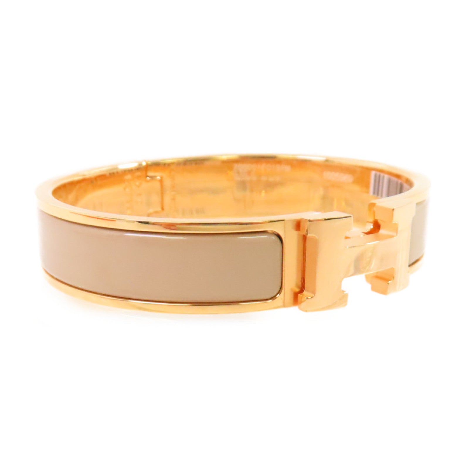 HERMES 金屬/琺瑯Clic-Clac H Bracelet金扣手鐲杏色