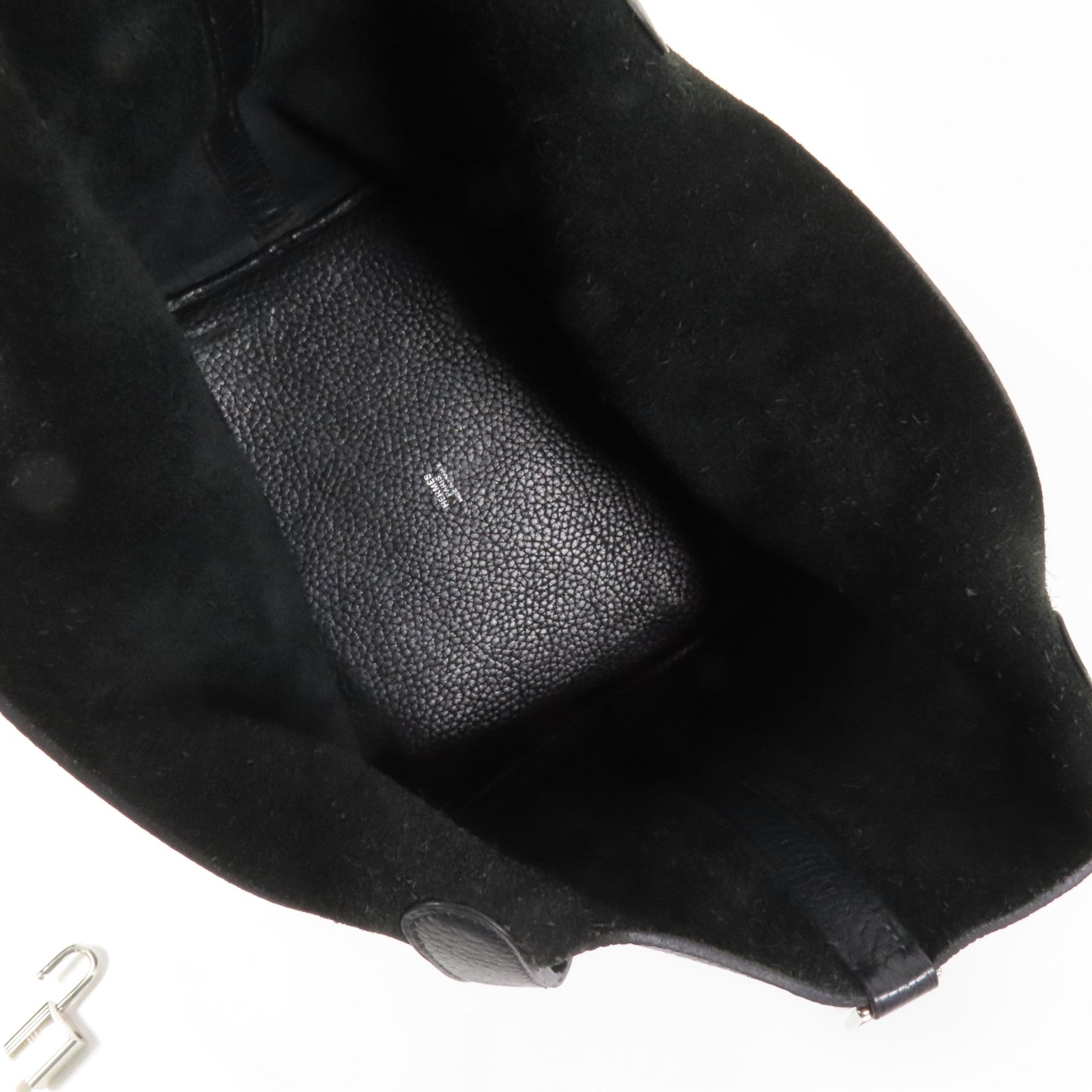 HERMES Clemence皮革Picotin MM銀扣手挽袋Noir