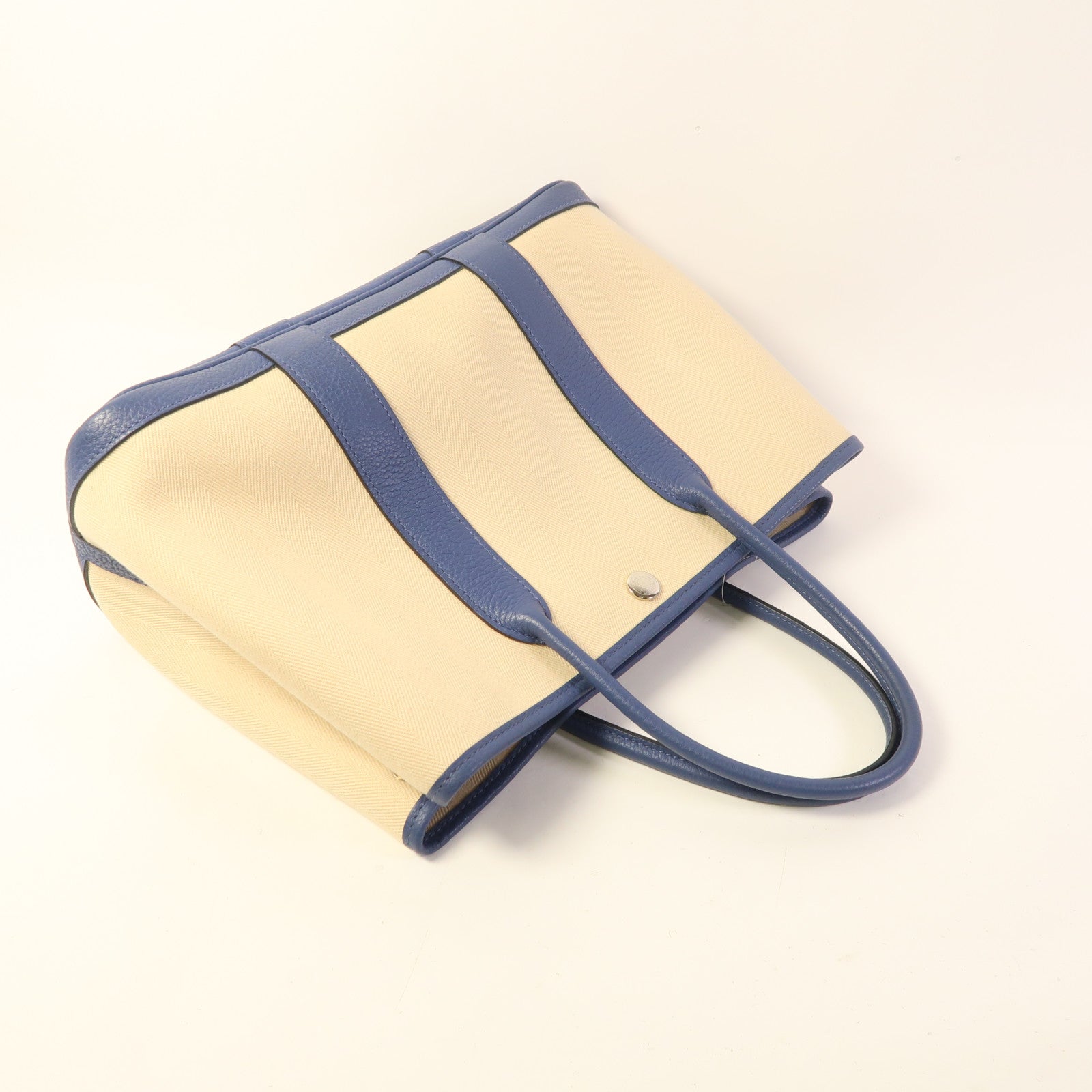 HERMES 帆布Garden Party TPM銀扣手挽袋Bleu Brighton
