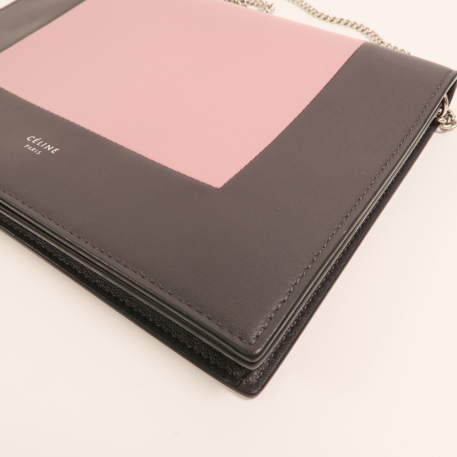 CELINE 牛皮皮革Frame Woc銀扣鏈帶肩背袋