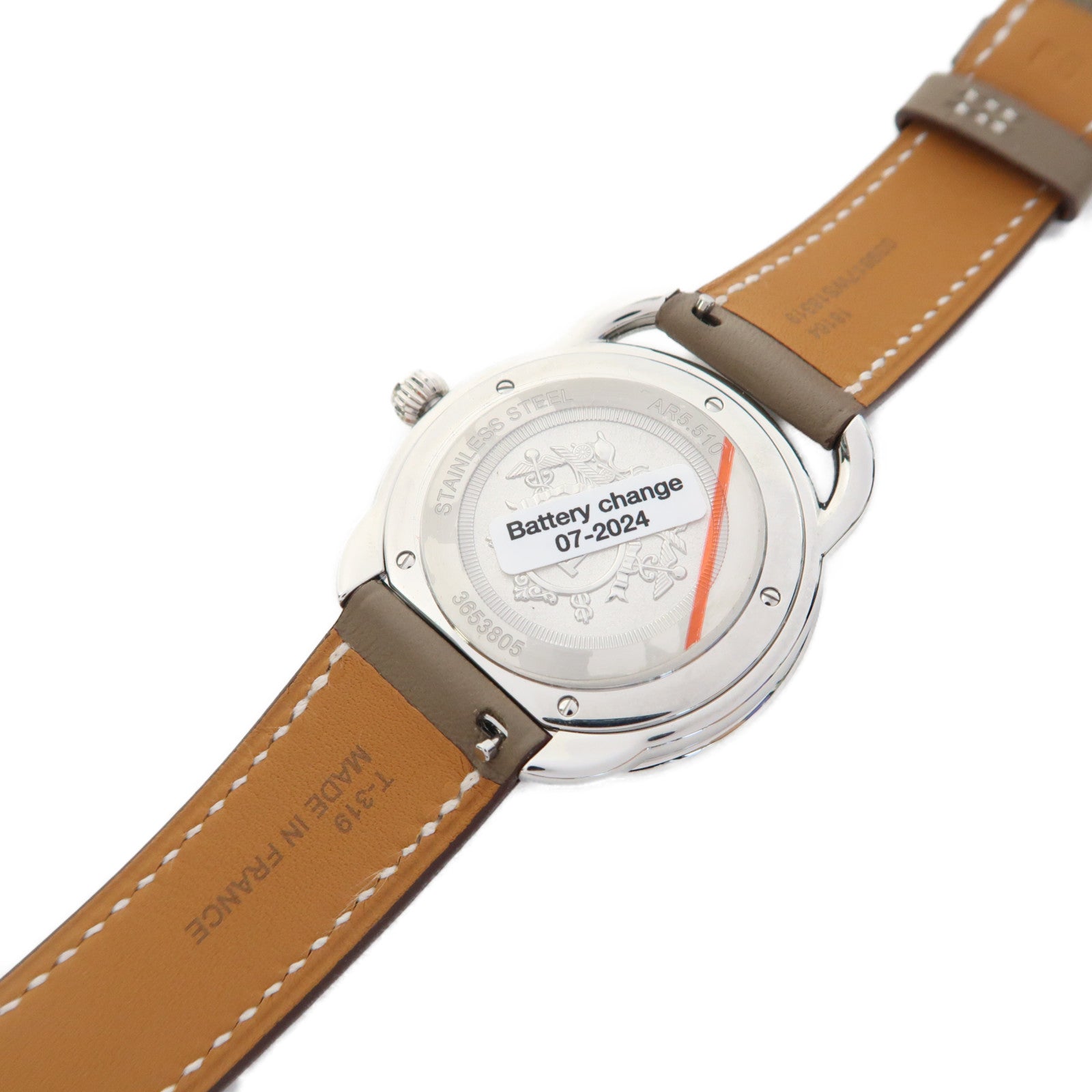 HERMES Arceau Watch不鏽鋼/皮革帶手錶石英機芯白色/Etoupe/灰色