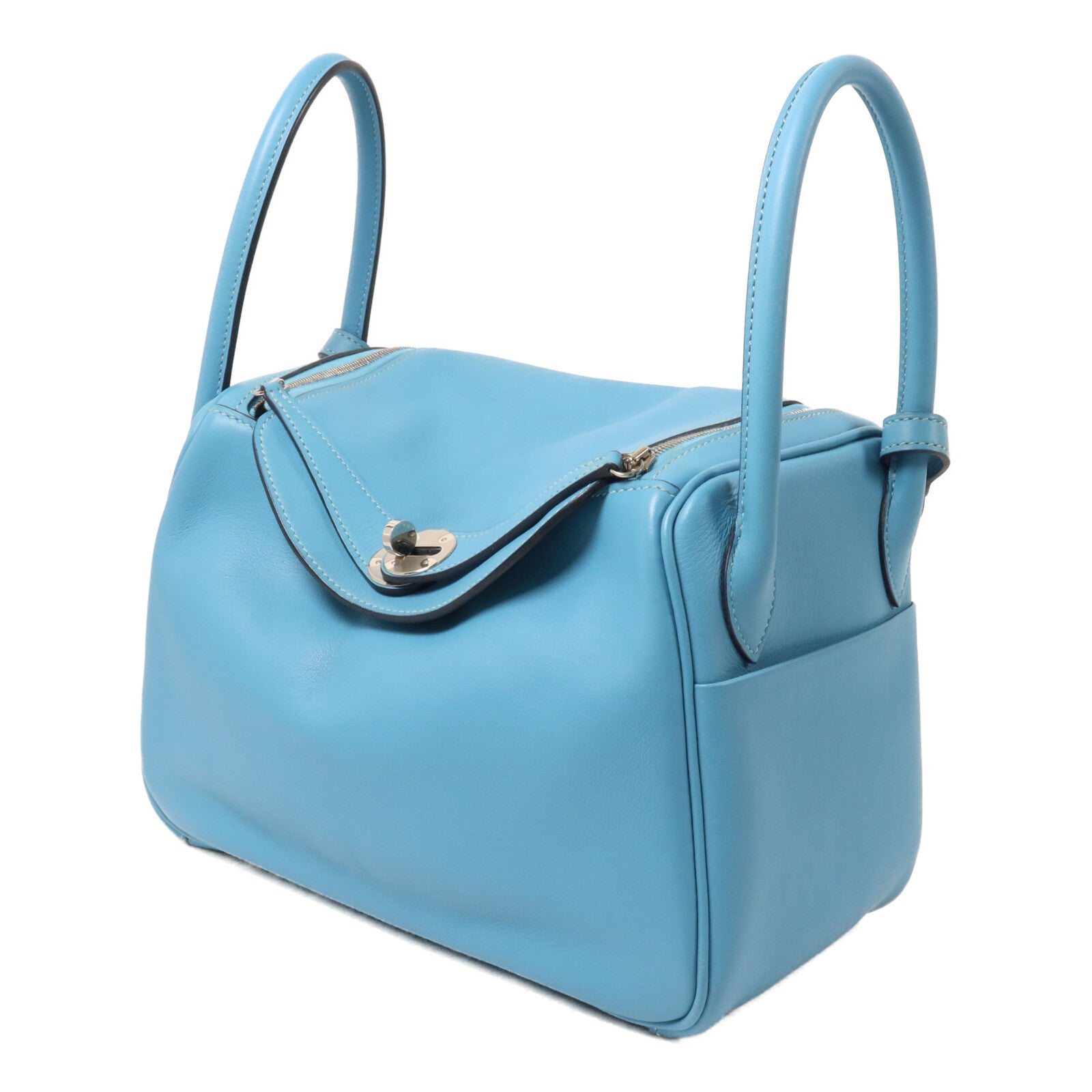 HERMES Swift皮革Lindy 26手挽肩背兩用袋Bleu Du Nord/Vert Verone