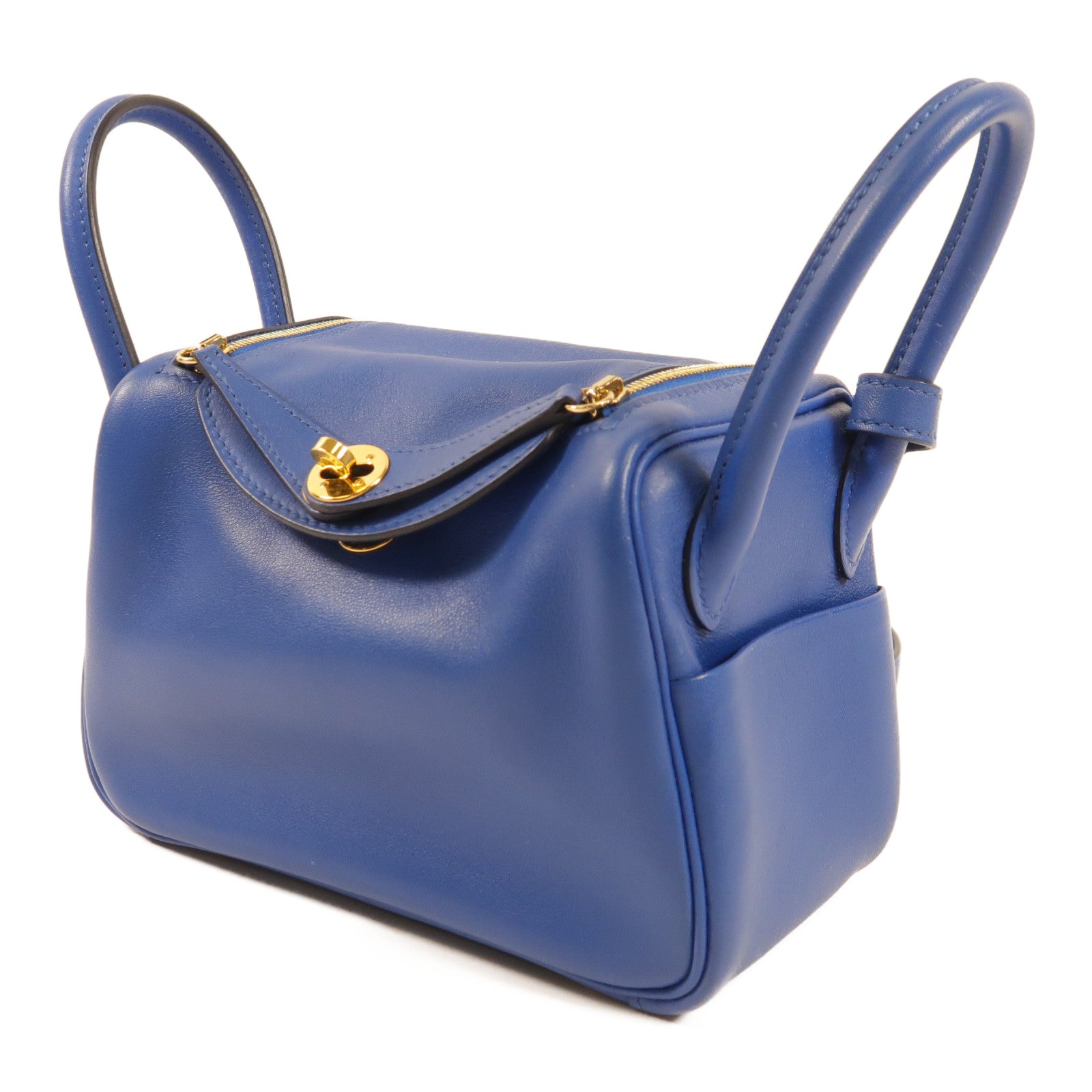 HERMES GHW Mini Lindy 20 Handbag Shoulder Bag Swift Leather Bleu France