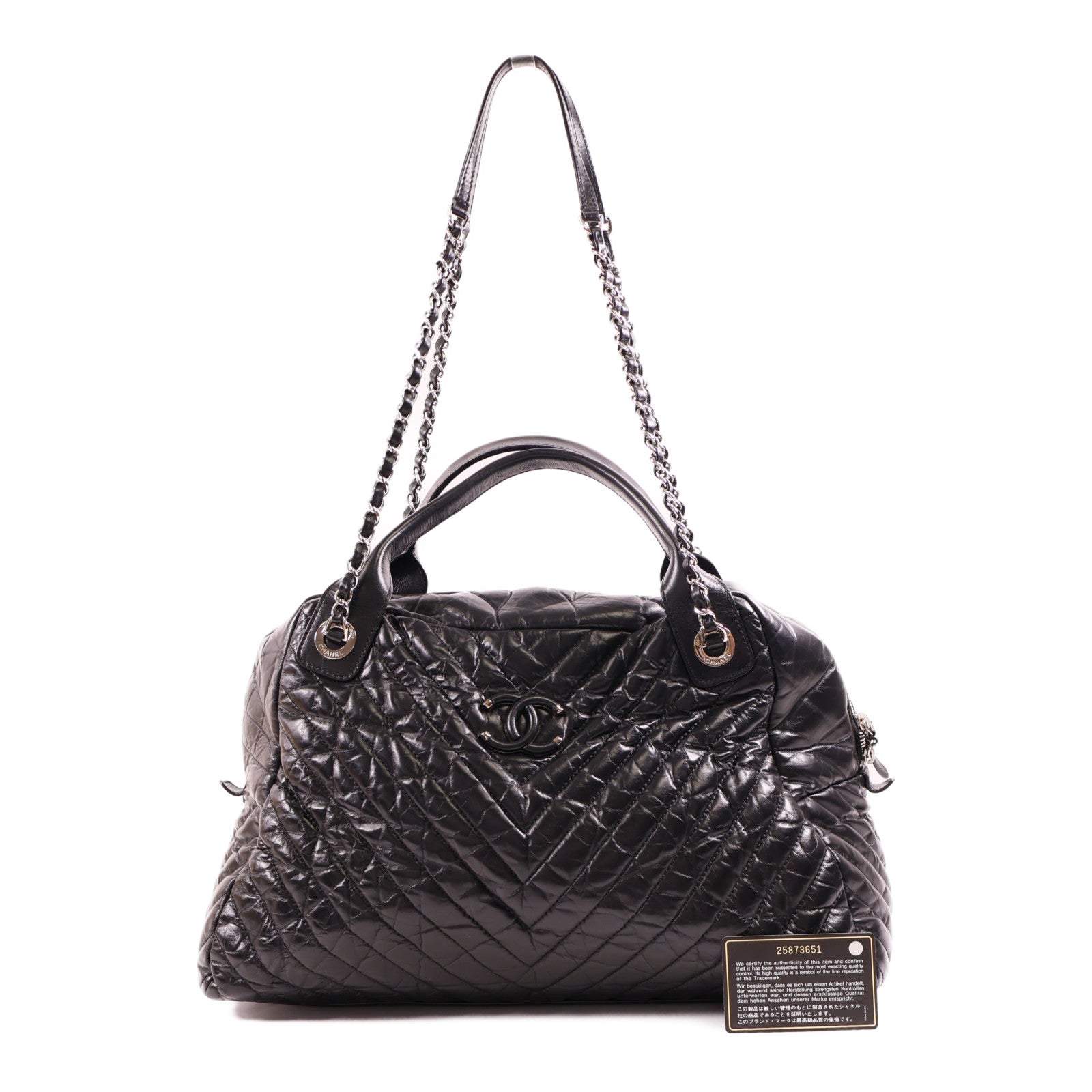 CHANEL 牛皮皮革Shoulder Bag銀扣手挽肩背兩用袋