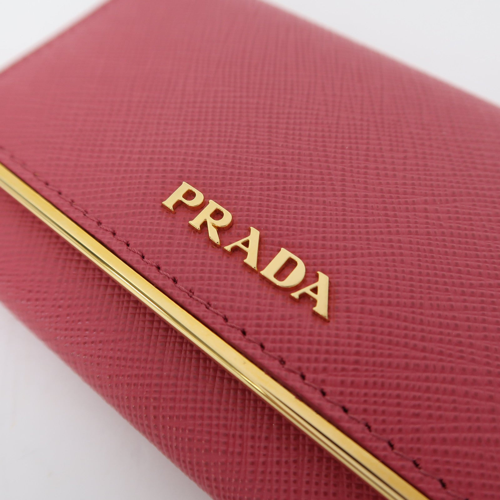 PRADA 牛皮皮革Card Case金扣卡片套粉紅色