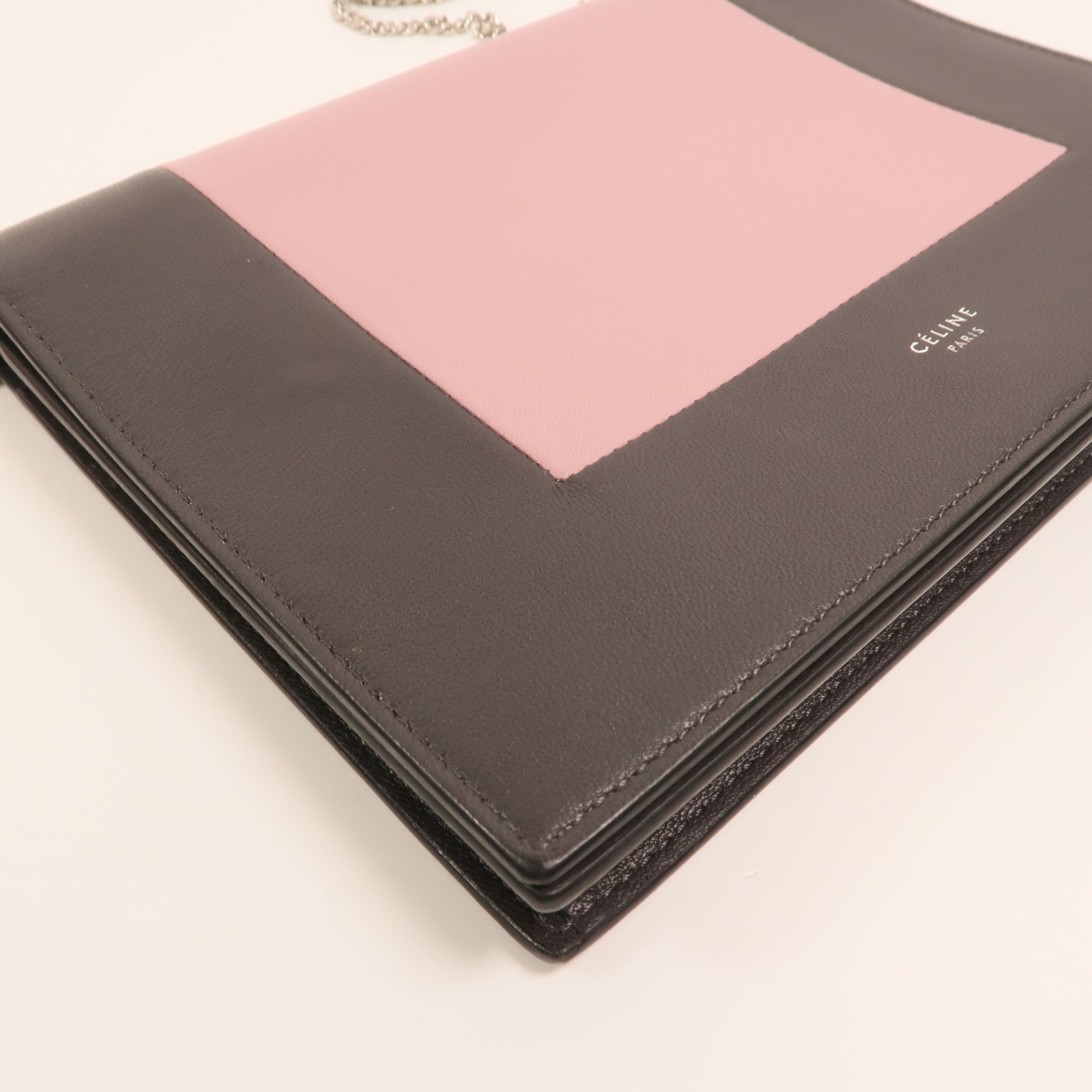 CELINE 牛皮皮革Frame Woc銀扣鏈帶肩背袋