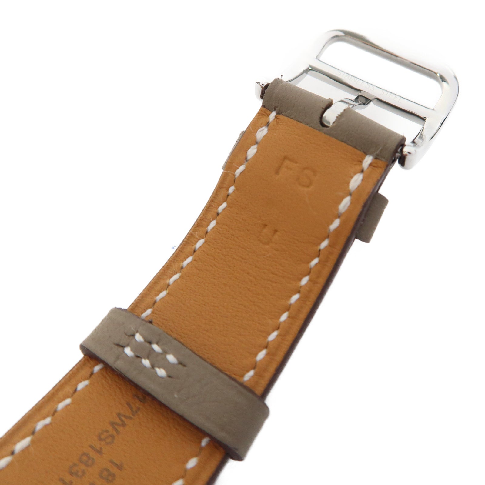 HERMES Arceau Watch不鏽鋼/皮革帶手錶石英機芯白色/Etoupe/灰色