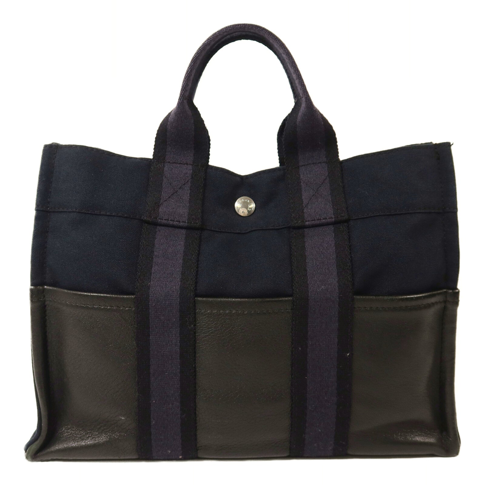 HERMES 帆布/牛皮皮革Fourre Tout PM銀扣手挽袋Noir