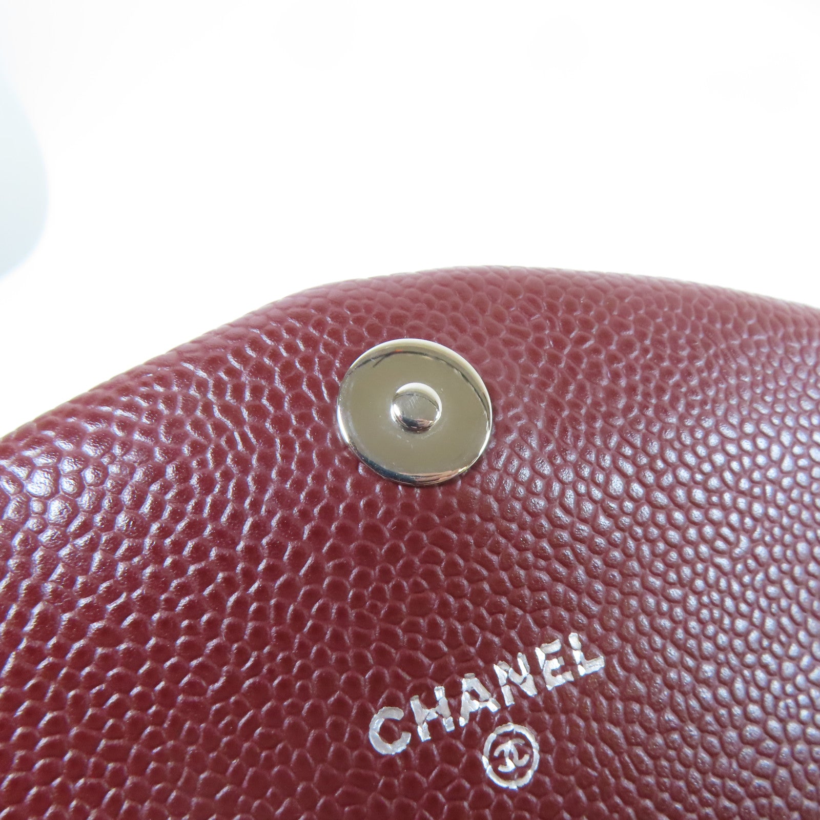 CHANEL 【激減優惠】Caviar皮革Chain Shoulder銀扣鏈帶肩背袋酒紅色