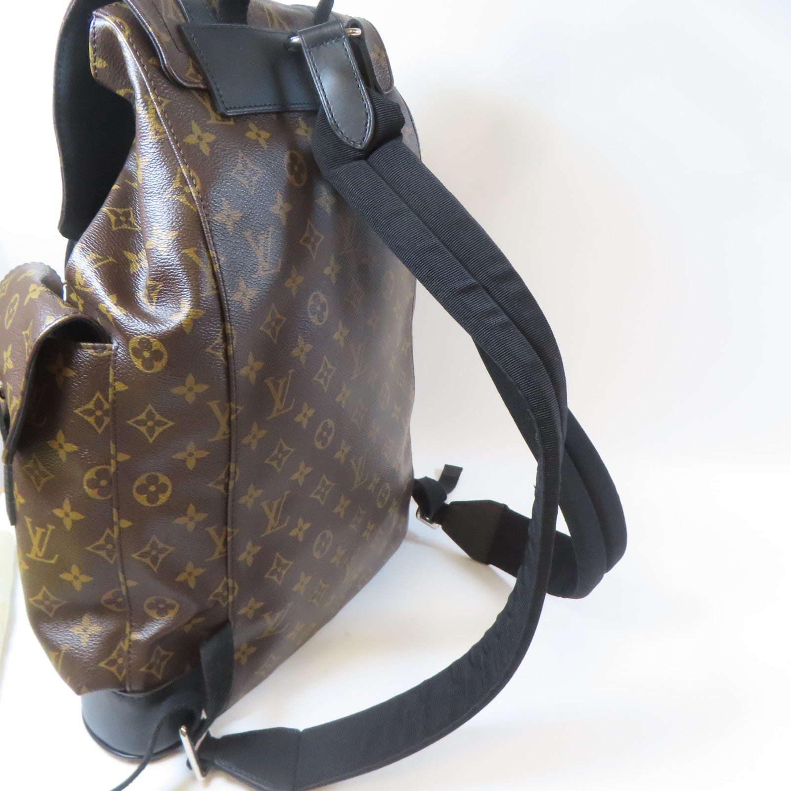 LOUIS VUITTON Monogram Macassar Christopher MM銀扣背包啡色