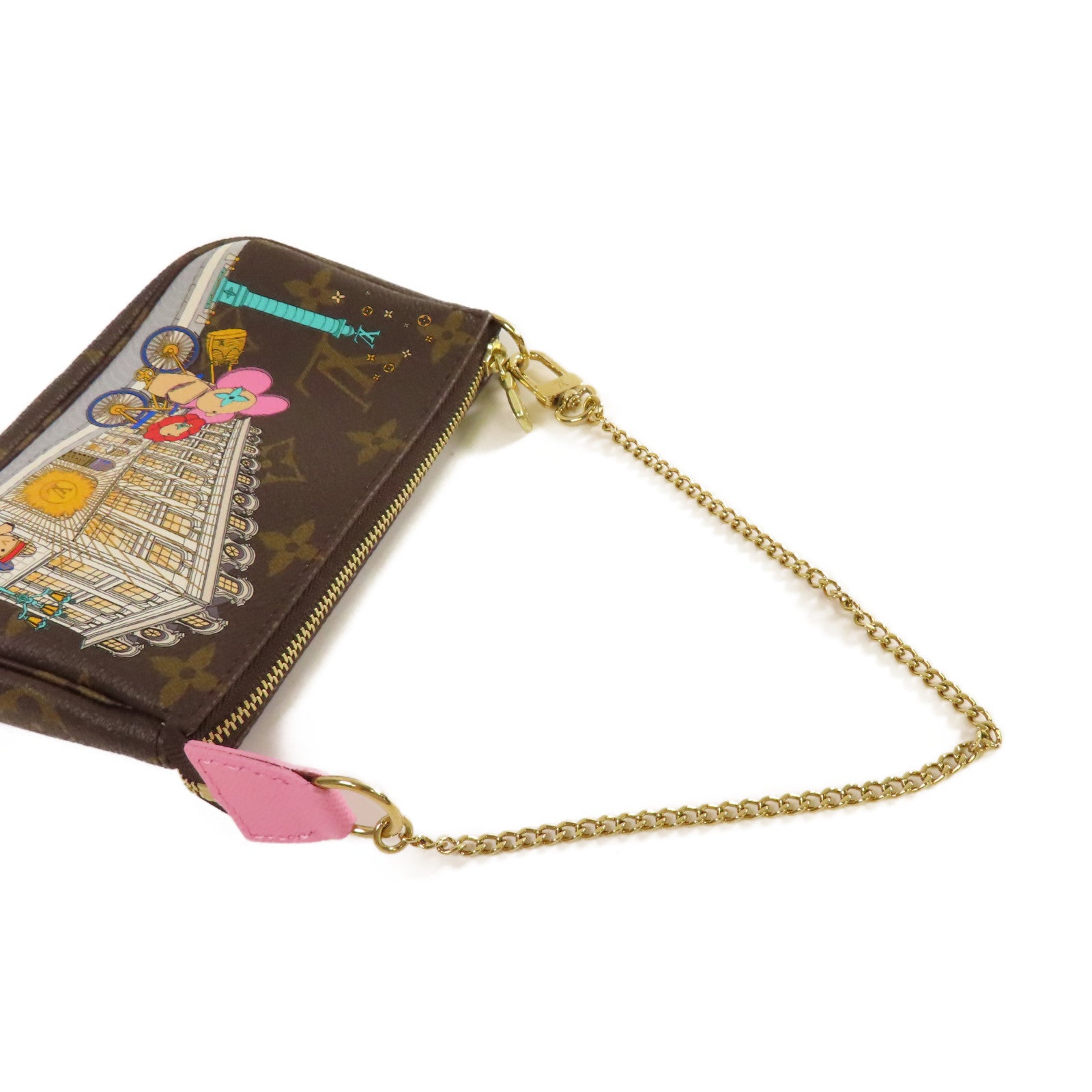 LOUIS VUITTON 【激減優惠】Monogram Mini Pochette Accessoires Pouch金扣鏈帶手挽袋啡色