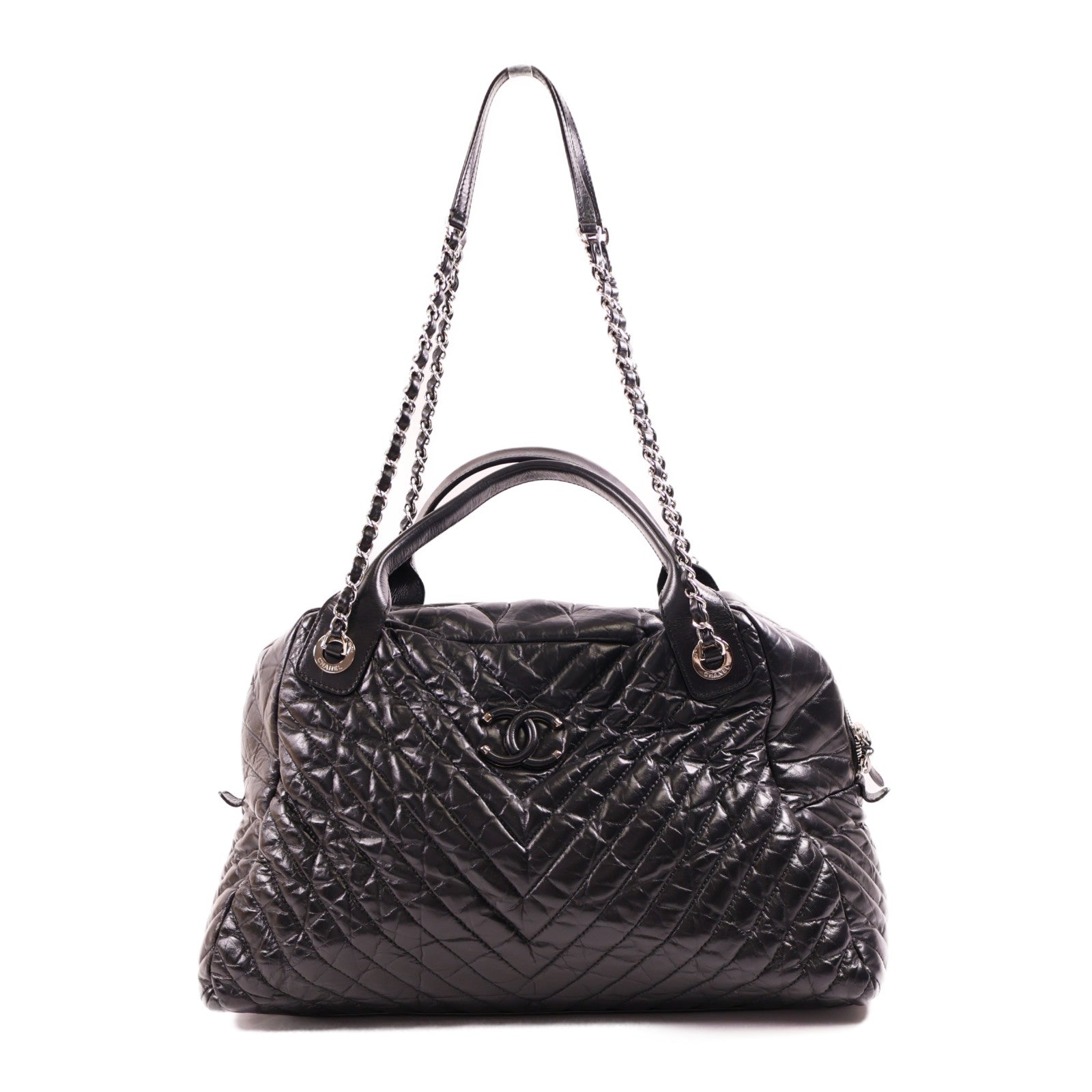 CHANEL 牛皮皮革Shoulder Bag銀扣手挽肩背兩用袋