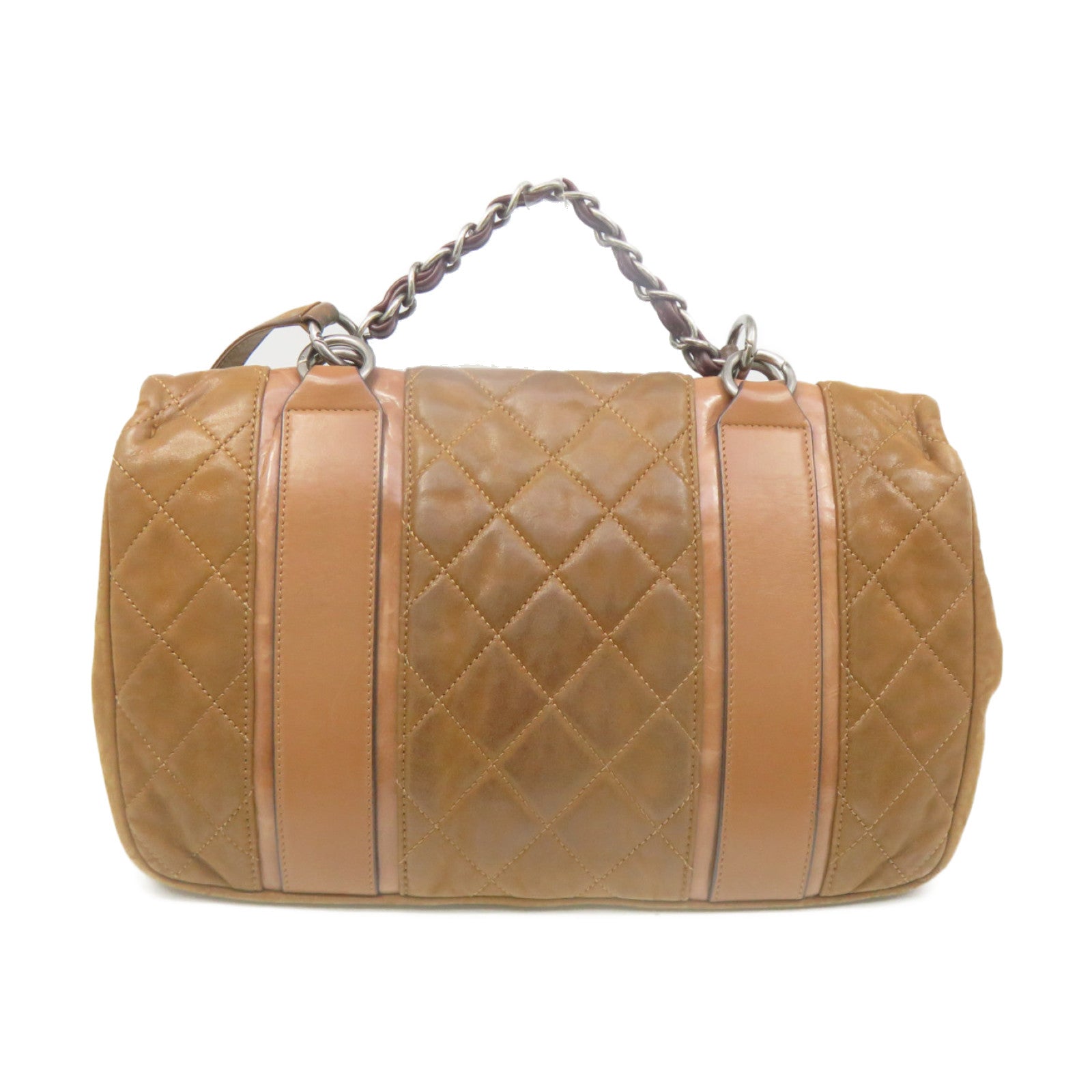 CHANEL rhombic cowhide leather Shoulder Bag silver buckle chain belt handle shoulder bag brown