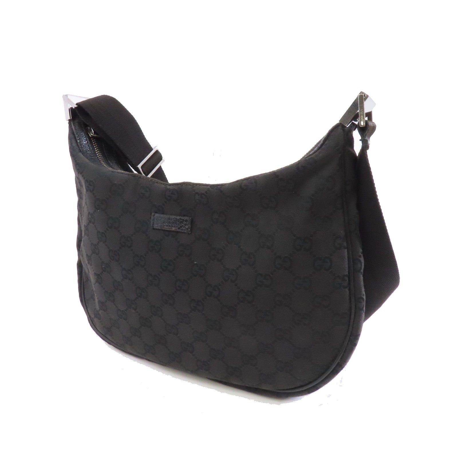 GUCCI 帆布Shoulder Bag銀扣肩背袋黑色