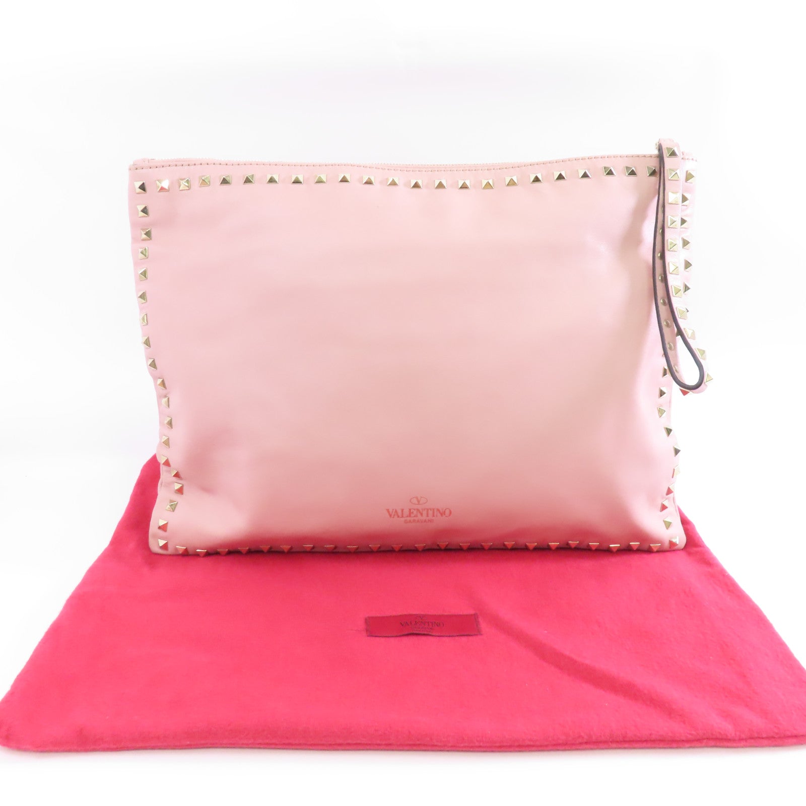 Valentino 【激減優惠】牛皮皮革Clutch Bag金扣手拿包粉紅色