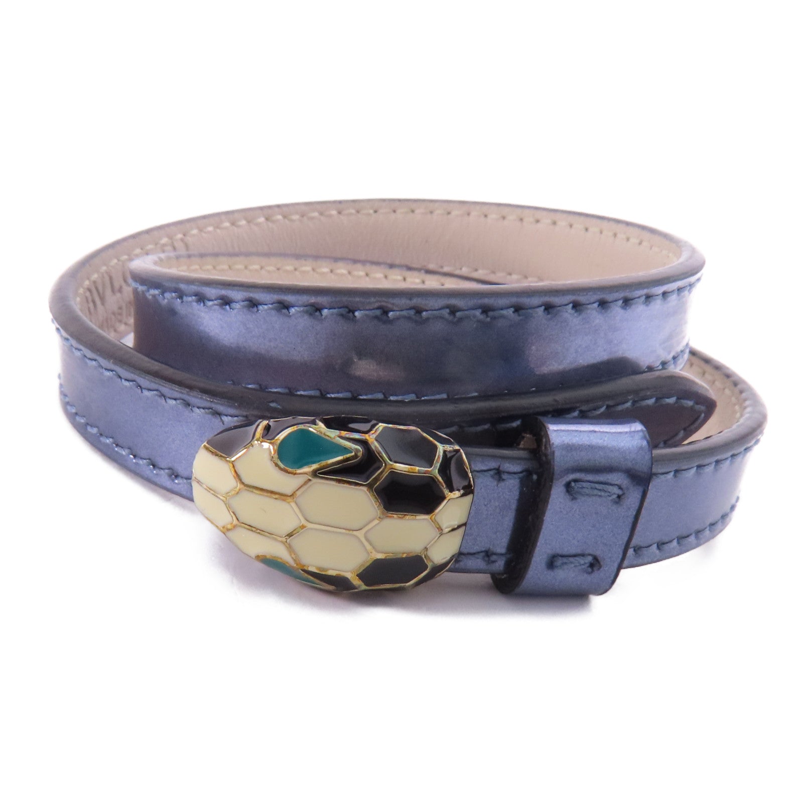 BVLGARI GHW Bracelet Patent Leather Blue