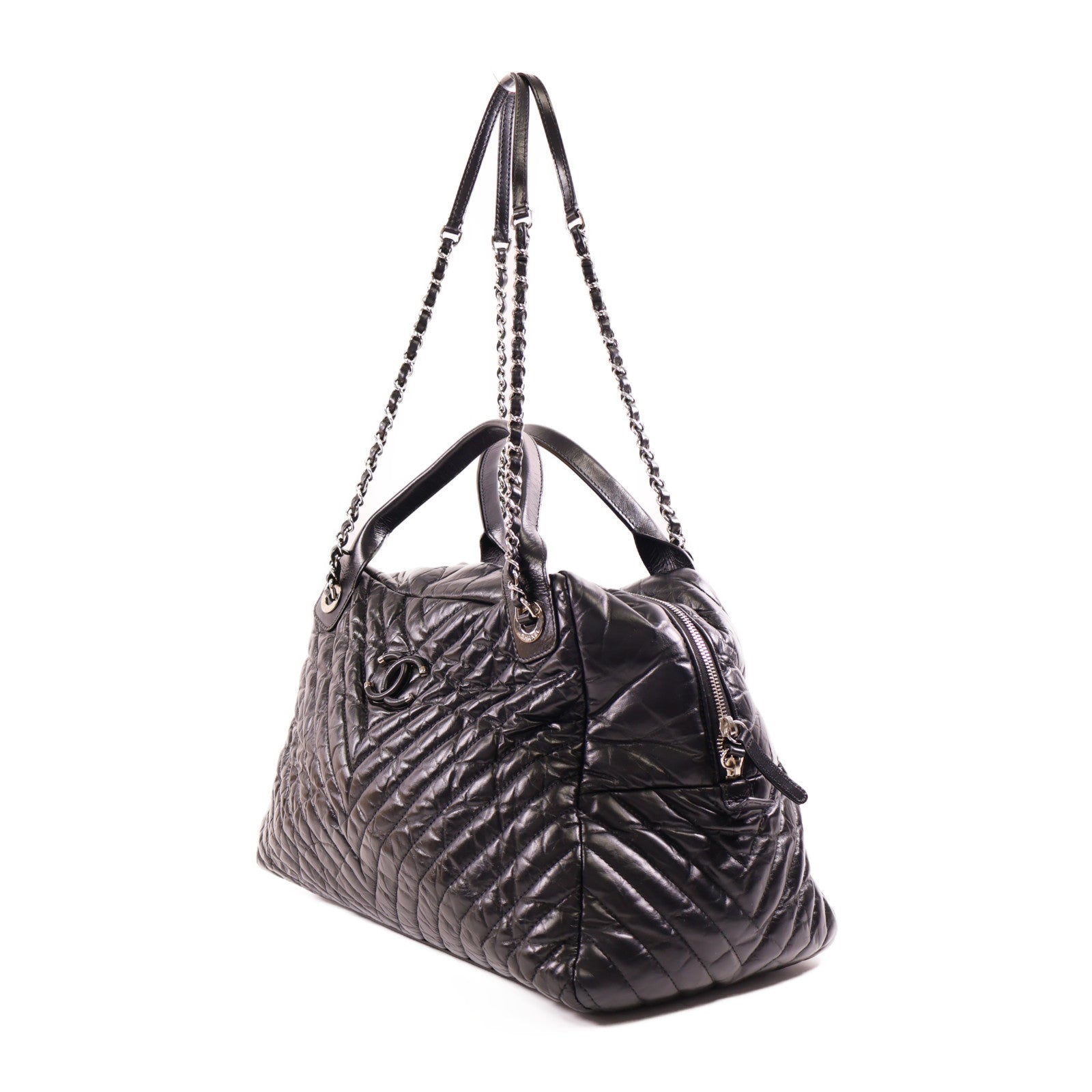 CHANEL 牛皮皮革Shoulder Bag銀扣手挽肩背兩用袋