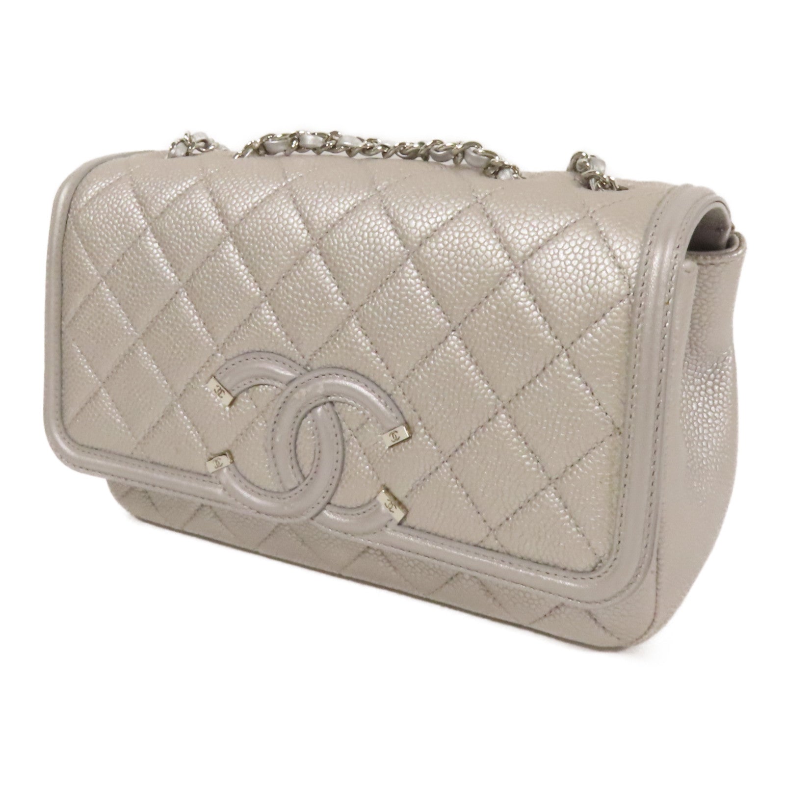 CHANEL 牛皮皮革CC Filigree銀扣肩背袋