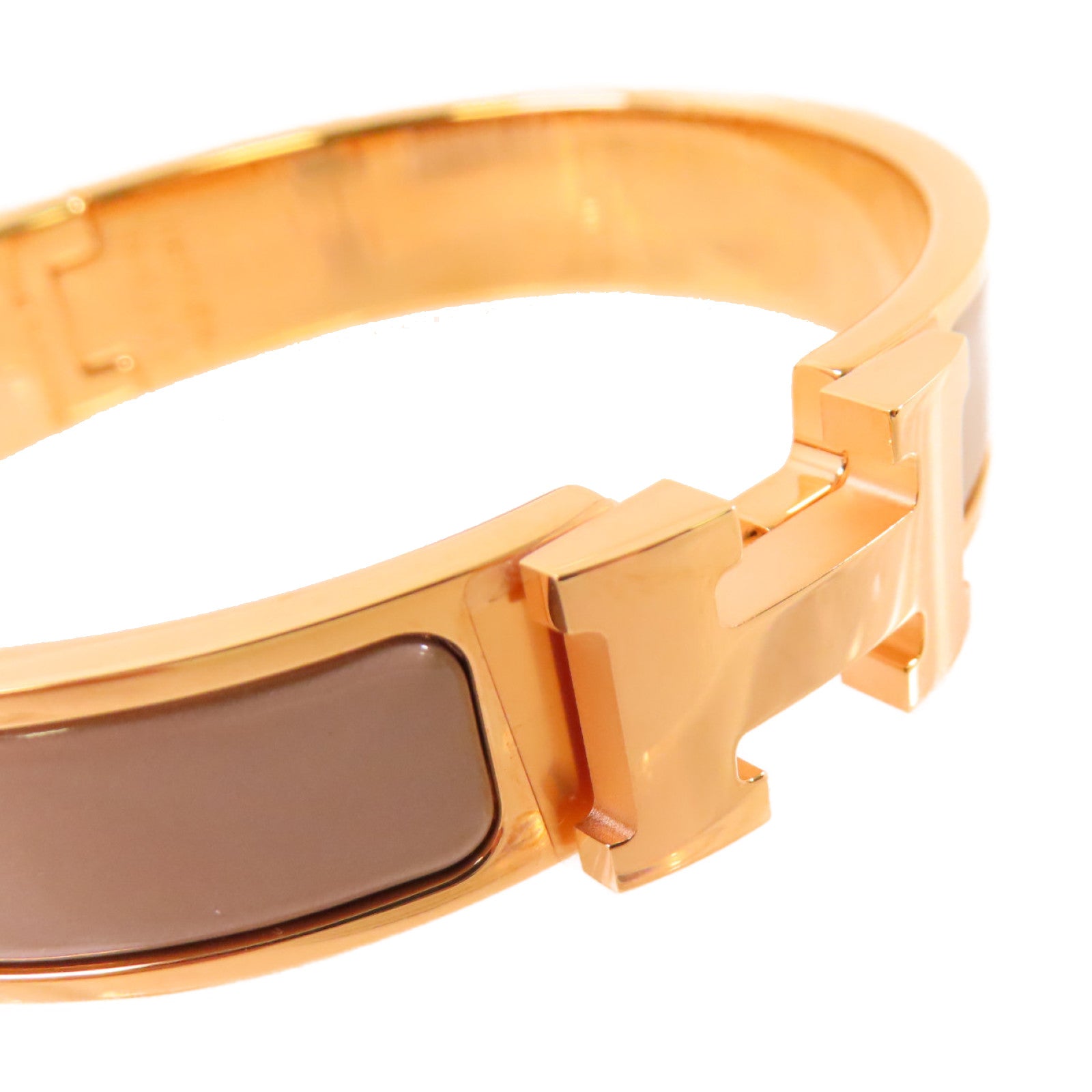 HERMES 金屬/琺瑯Clic-Clac H Bracelet金扣手鐲杏色