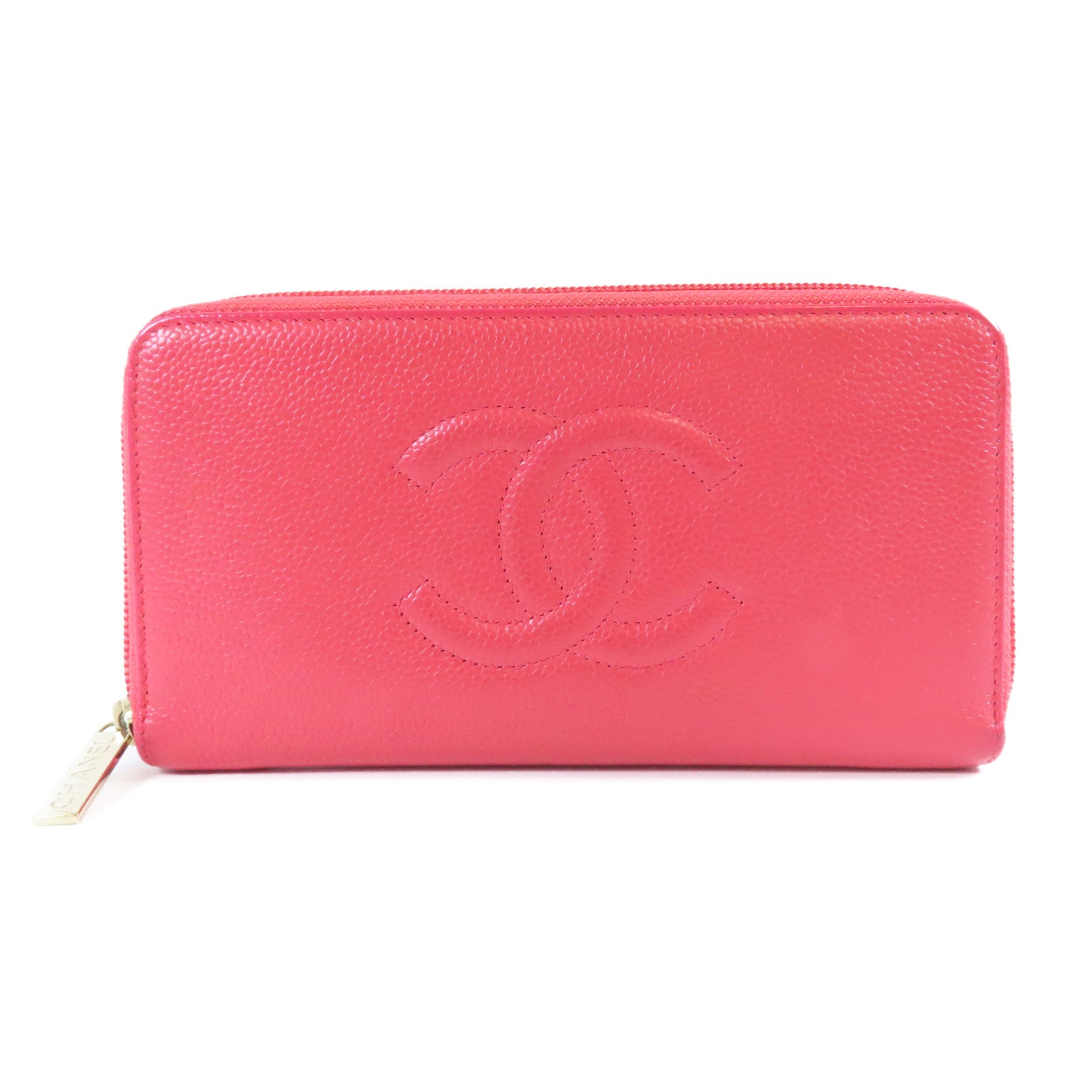 CHANEL 【激減優惠】Caviar皮革Long Wallet金扣長錢包粉紅色