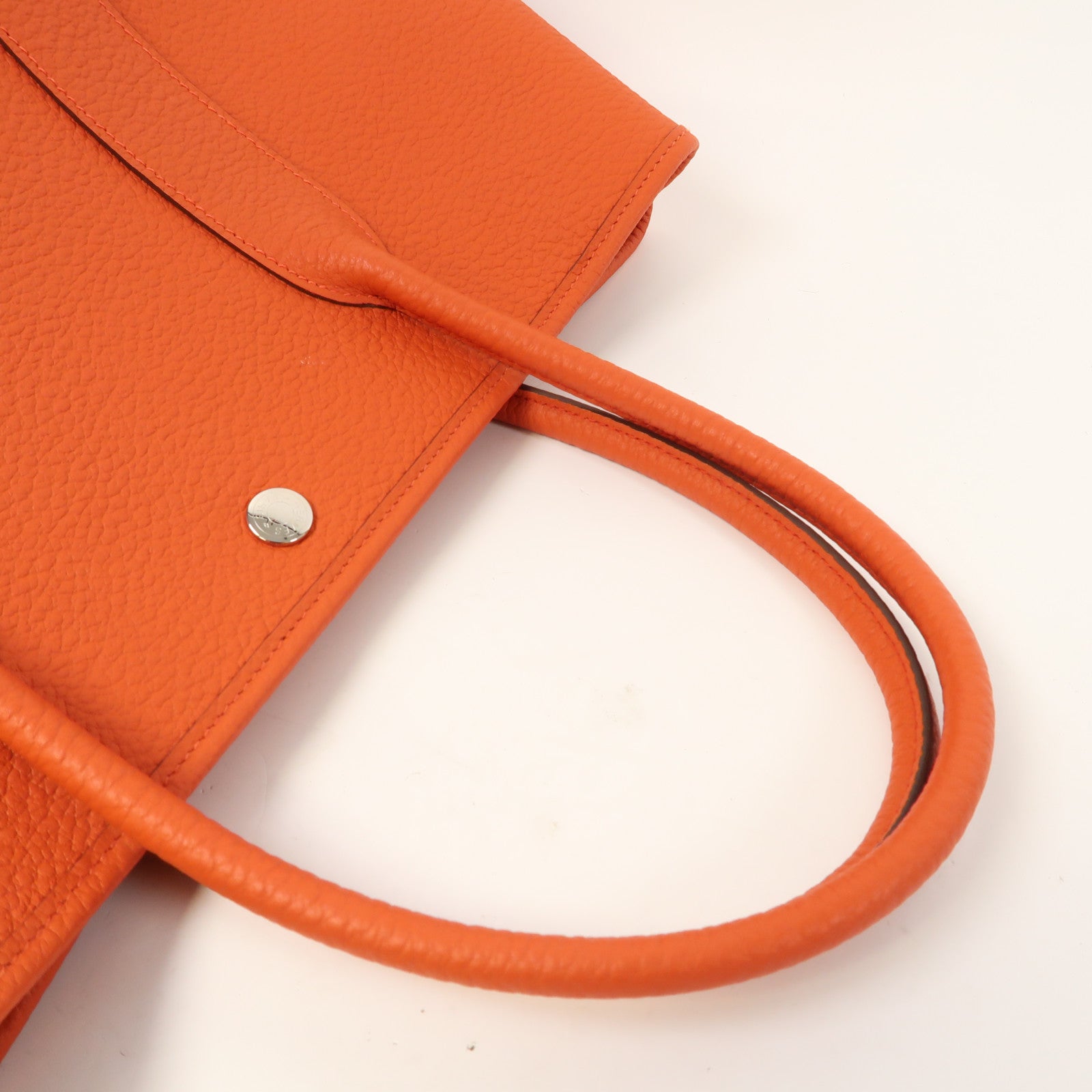 HERMES Clemence皮革GardenParty PM銀扣手挽袋螢光橘色