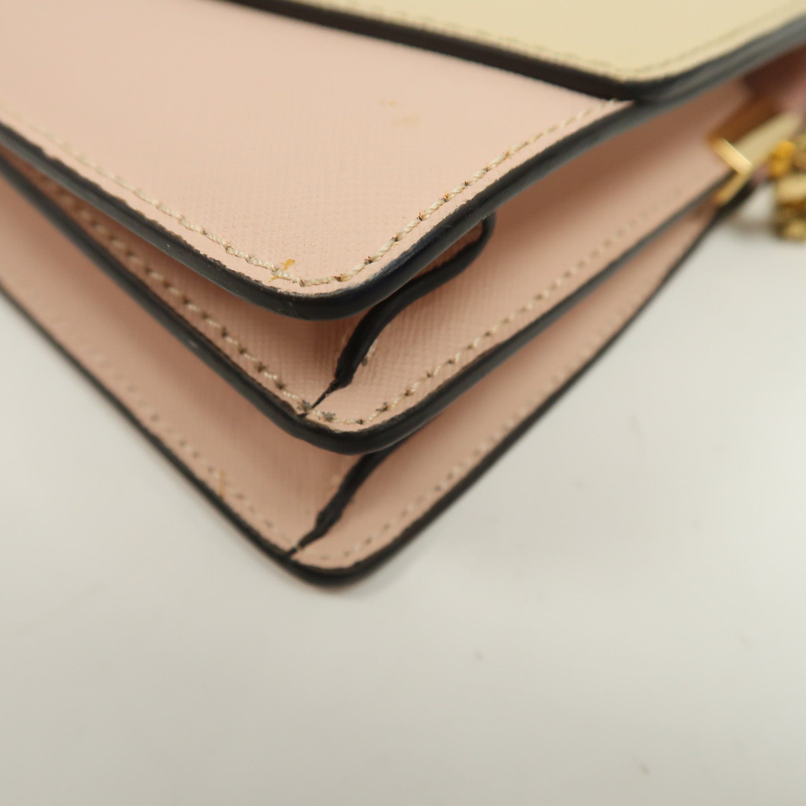 Tory Burch 【激減優惠】牛皮皮革Chain Shoulder金扣鏈帶肩背袋米色/粉紅色