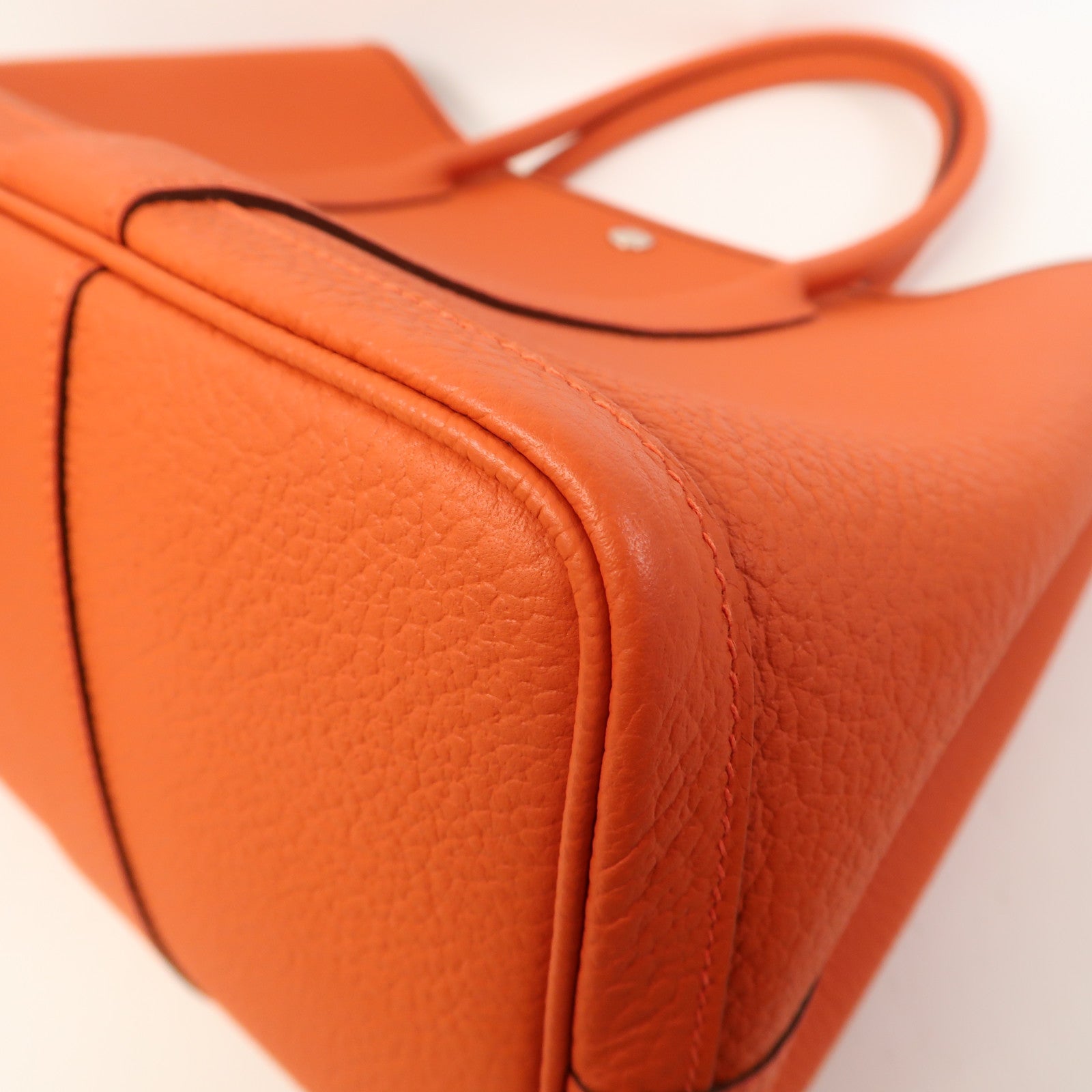 HERMES Clemence皮革GardenParty PM銀扣手挽袋螢光橘色