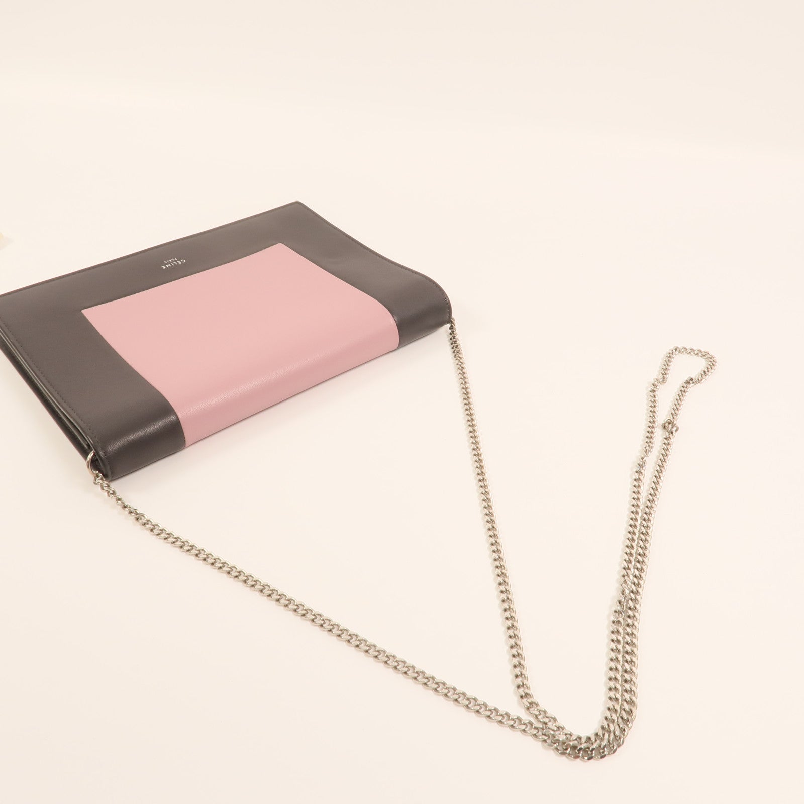 CELINE 牛皮皮革Frame Woc銀扣鏈帶肩背袋