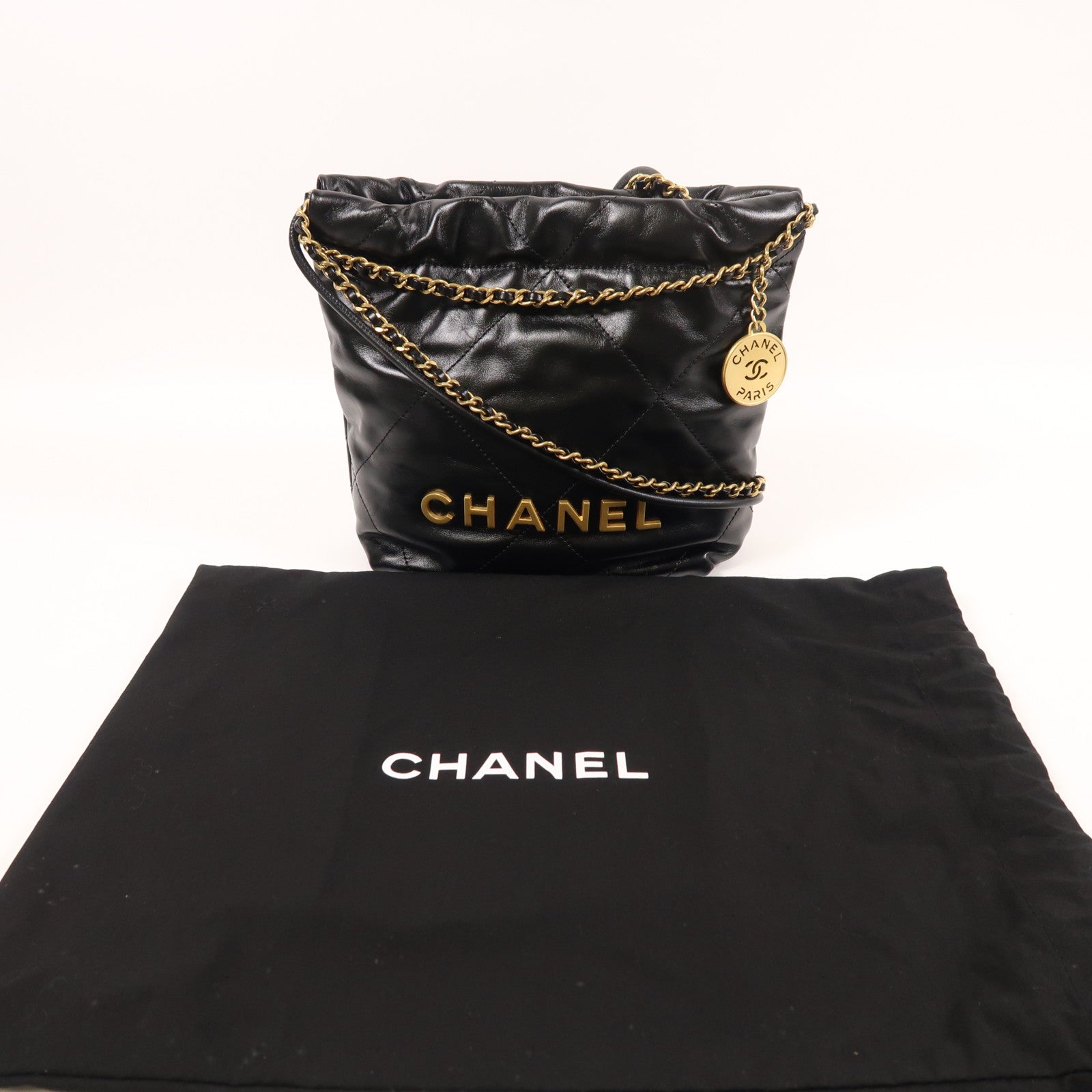 CHANEL 牛皮皮革Mini 22金扣手挽肩背兩用袋