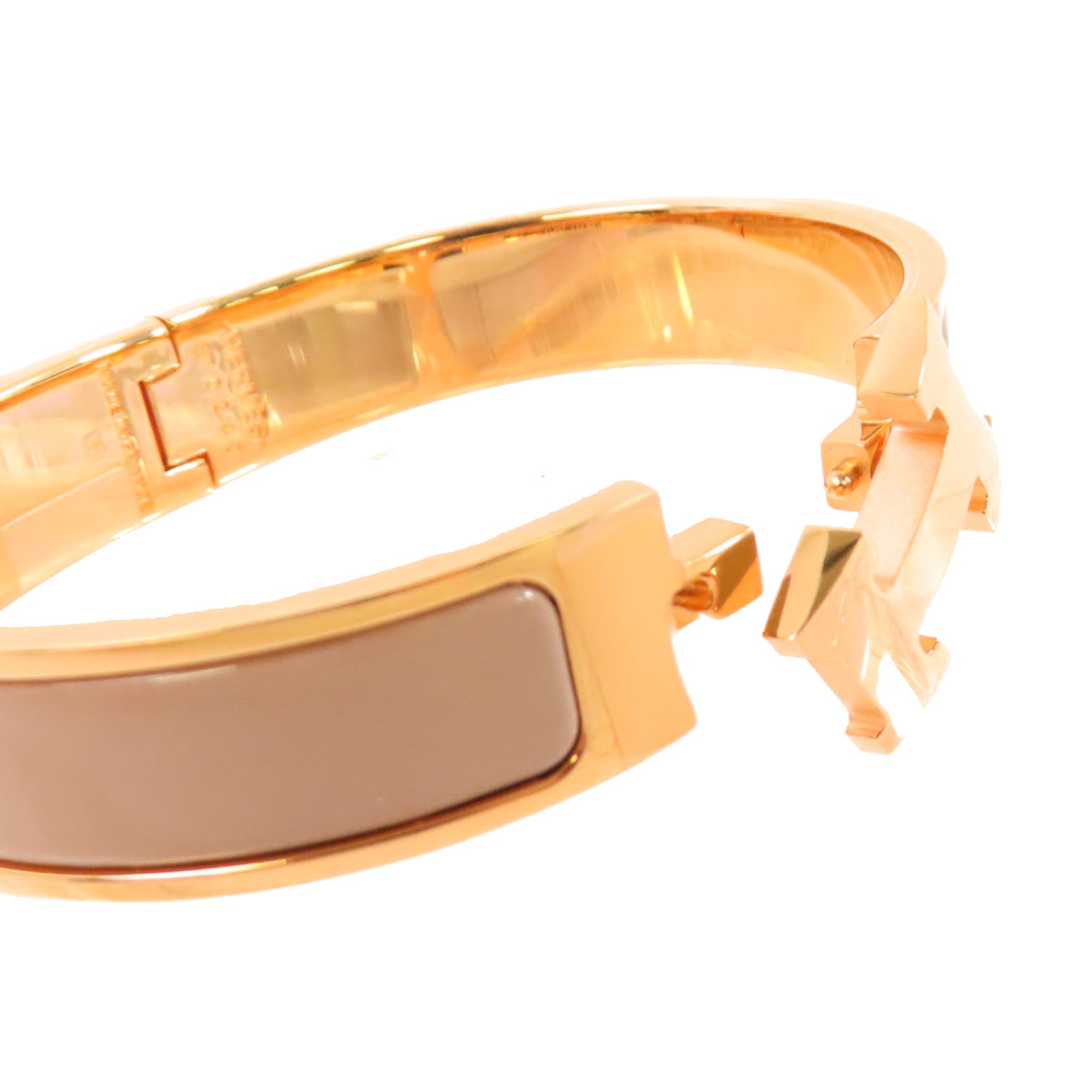 HERMES 金屬/琺瑯Clic-Clac H Bracelet金扣手鐲杏色