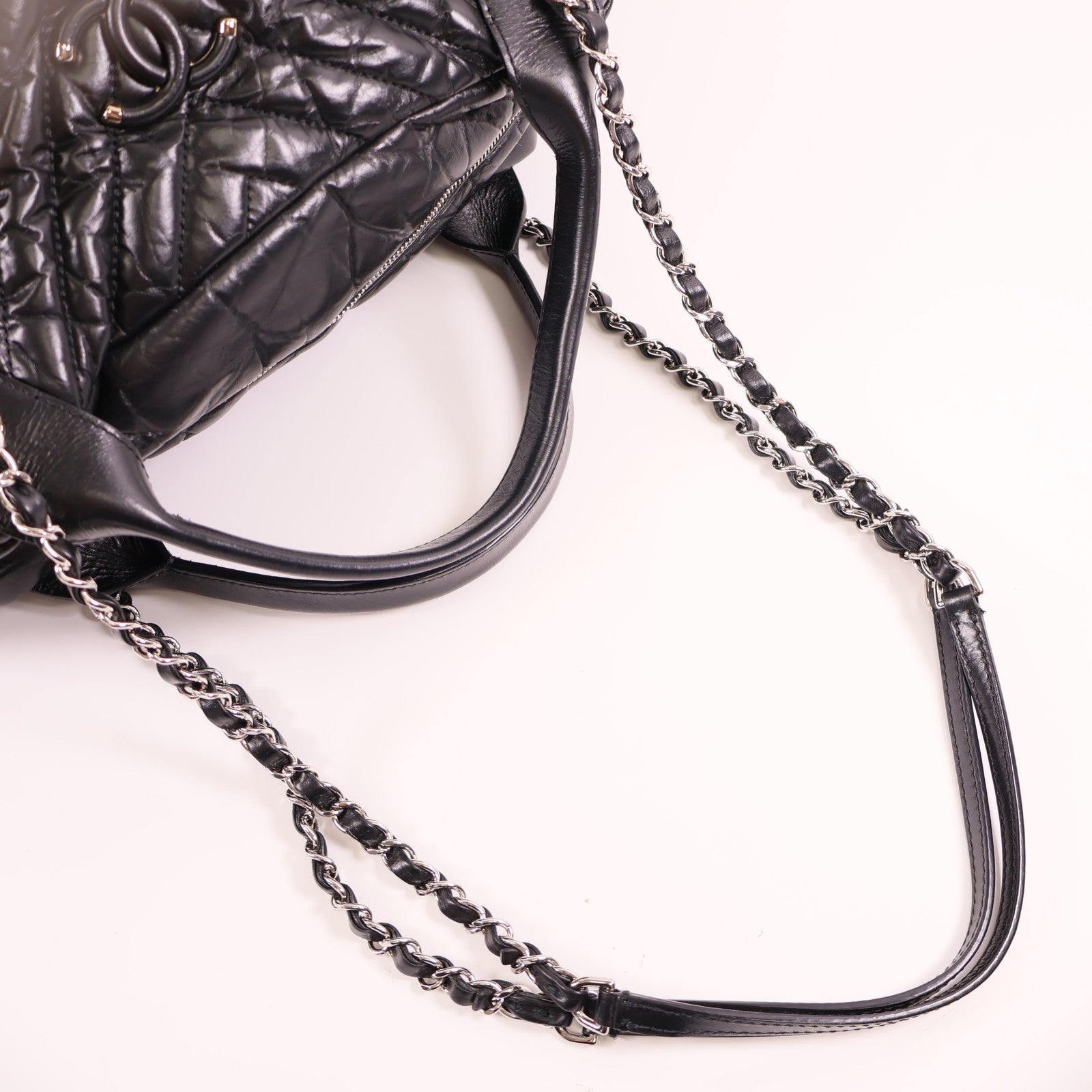 CHANEL 牛皮皮革Shoulder Bag銀扣手挽肩背兩用袋