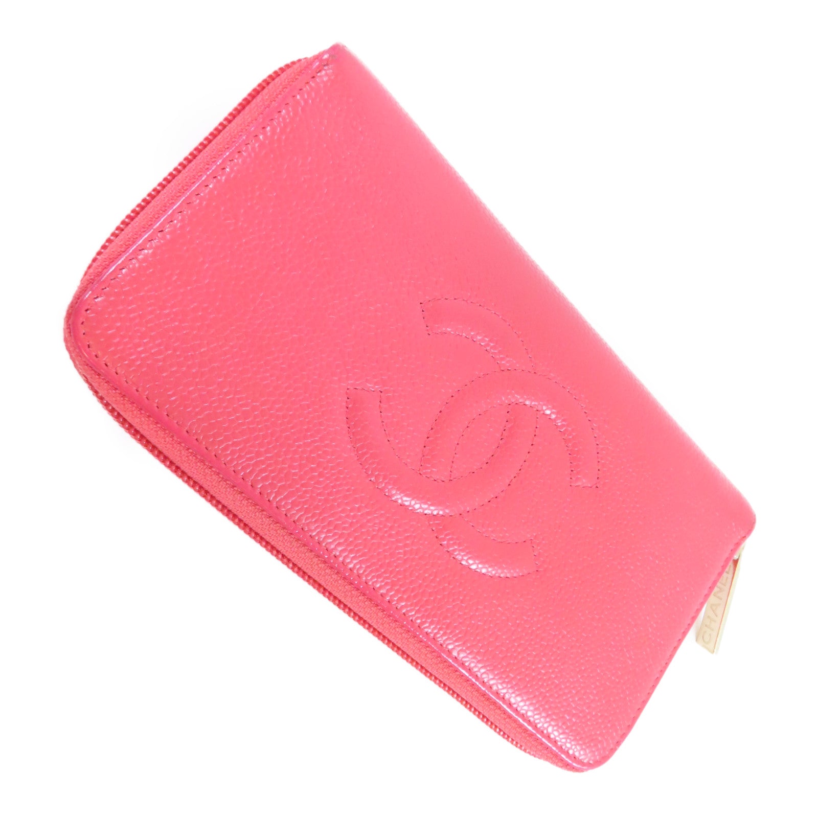 CHANEL 【激減優惠】Caviar皮革Long Wallet金扣長錢包粉紅色