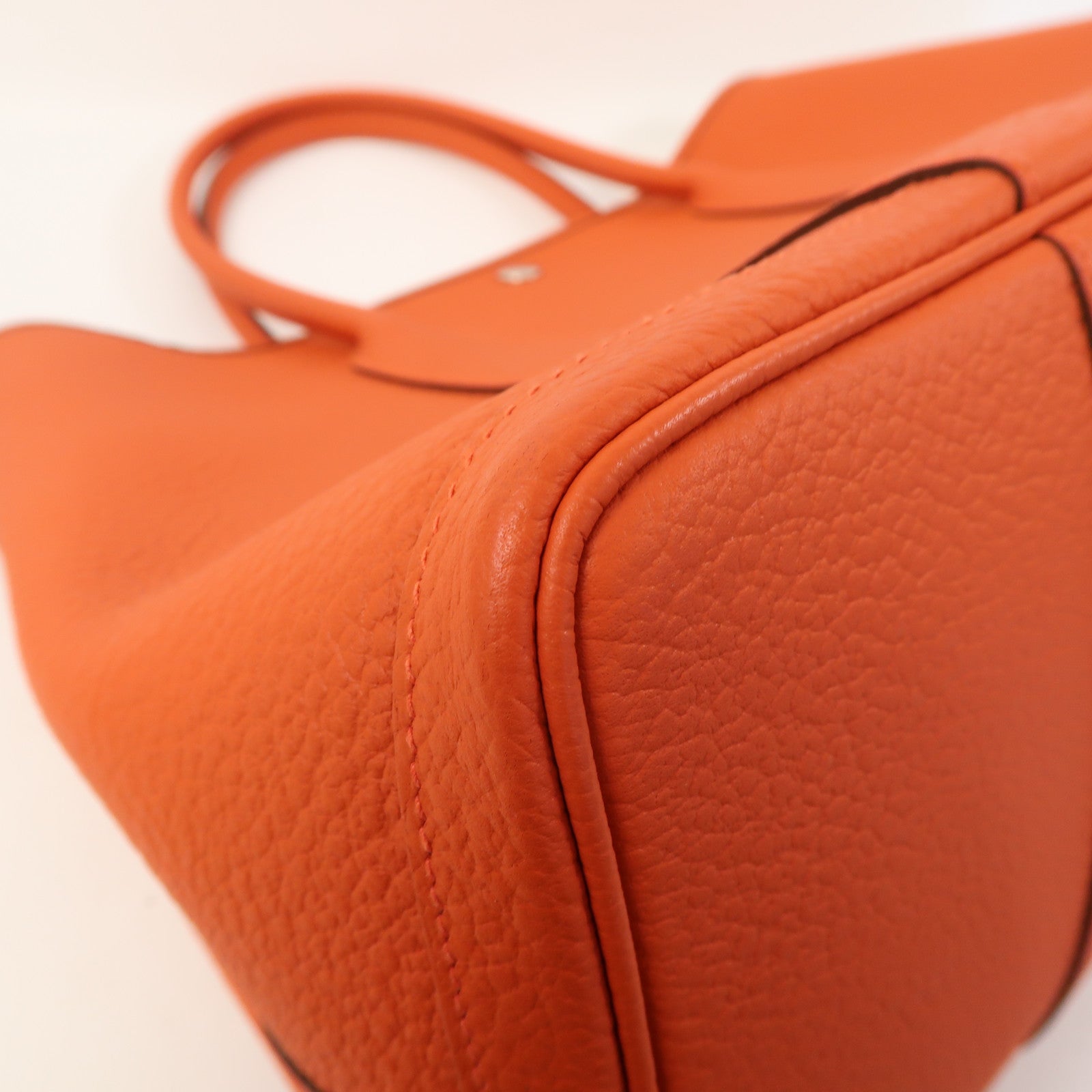 HERMES Clemence皮革GardenParty PM銀扣手挽袋螢光橘色