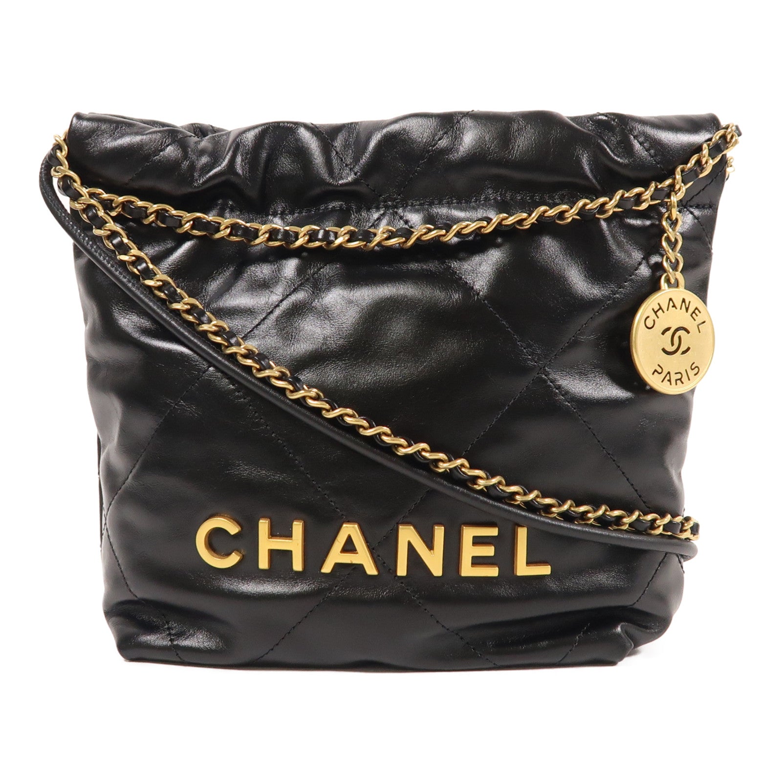 CHANEL 牛皮皮革Mini 22金扣手挽肩背兩用袋