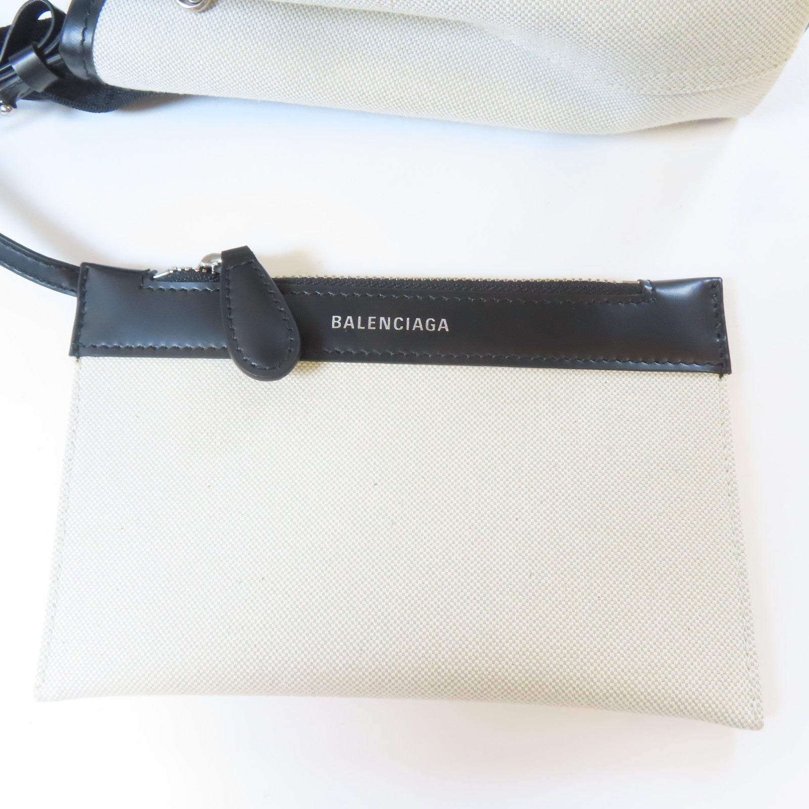 BALENCIAGA 帆布Navy XS Cabas 2 Way Shoulder Bag銀扣手挽肩背兩用袋米色/黑色