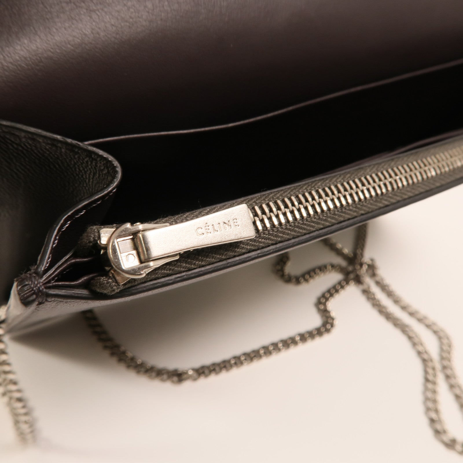 CELINE 牛皮皮革Frame Woc銀扣鏈帶肩背袋