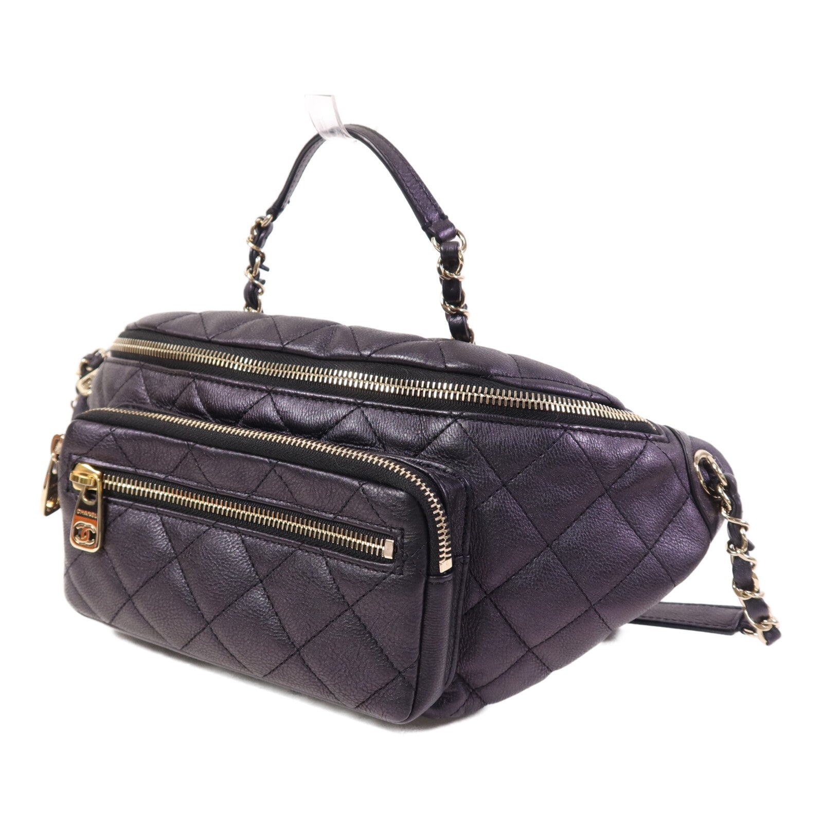 CHANEL 牛皮皮革Belt Bag金扣鏈帶腰包