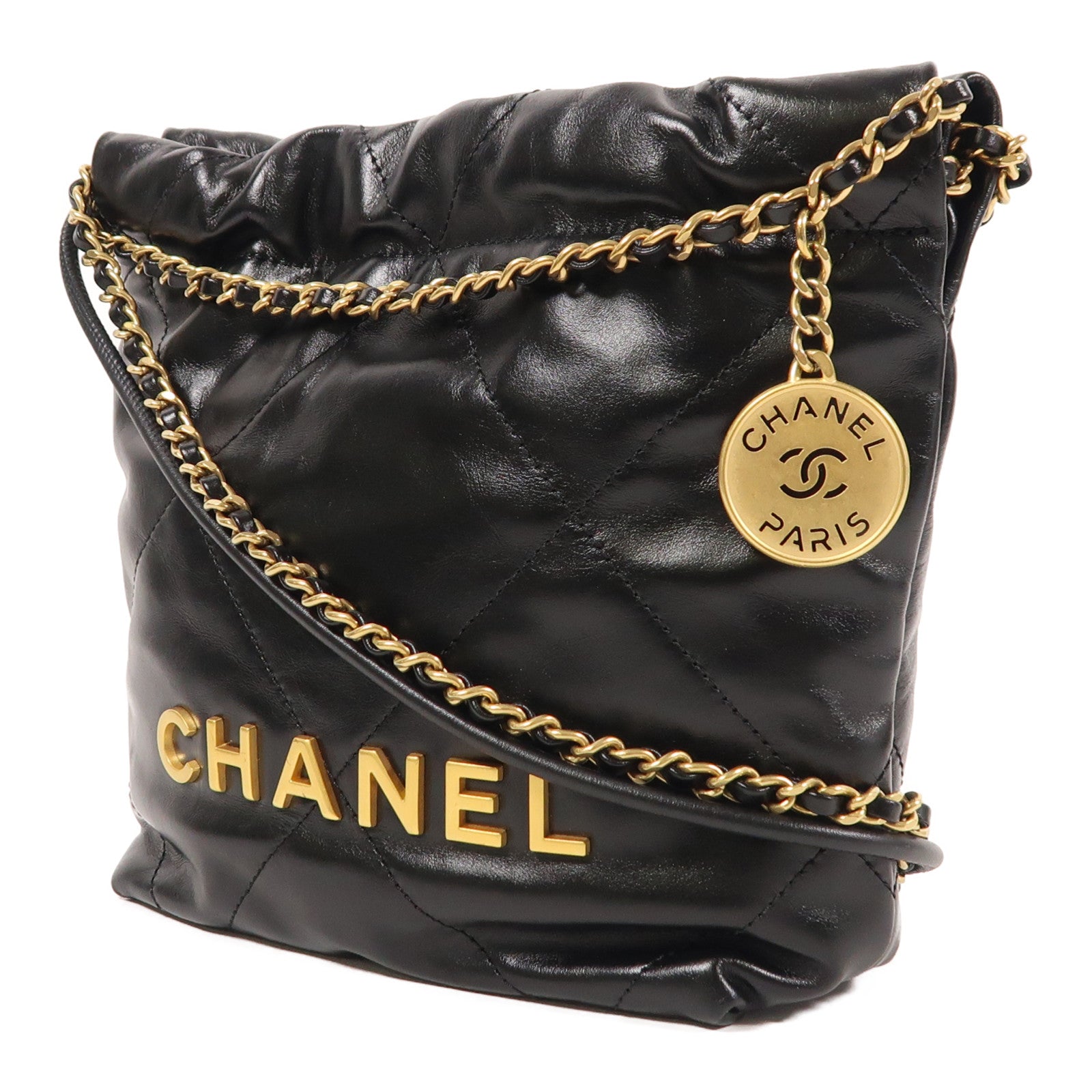CHANEL 牛皮皮革Mini 22金扣手挽肩背兩用袋