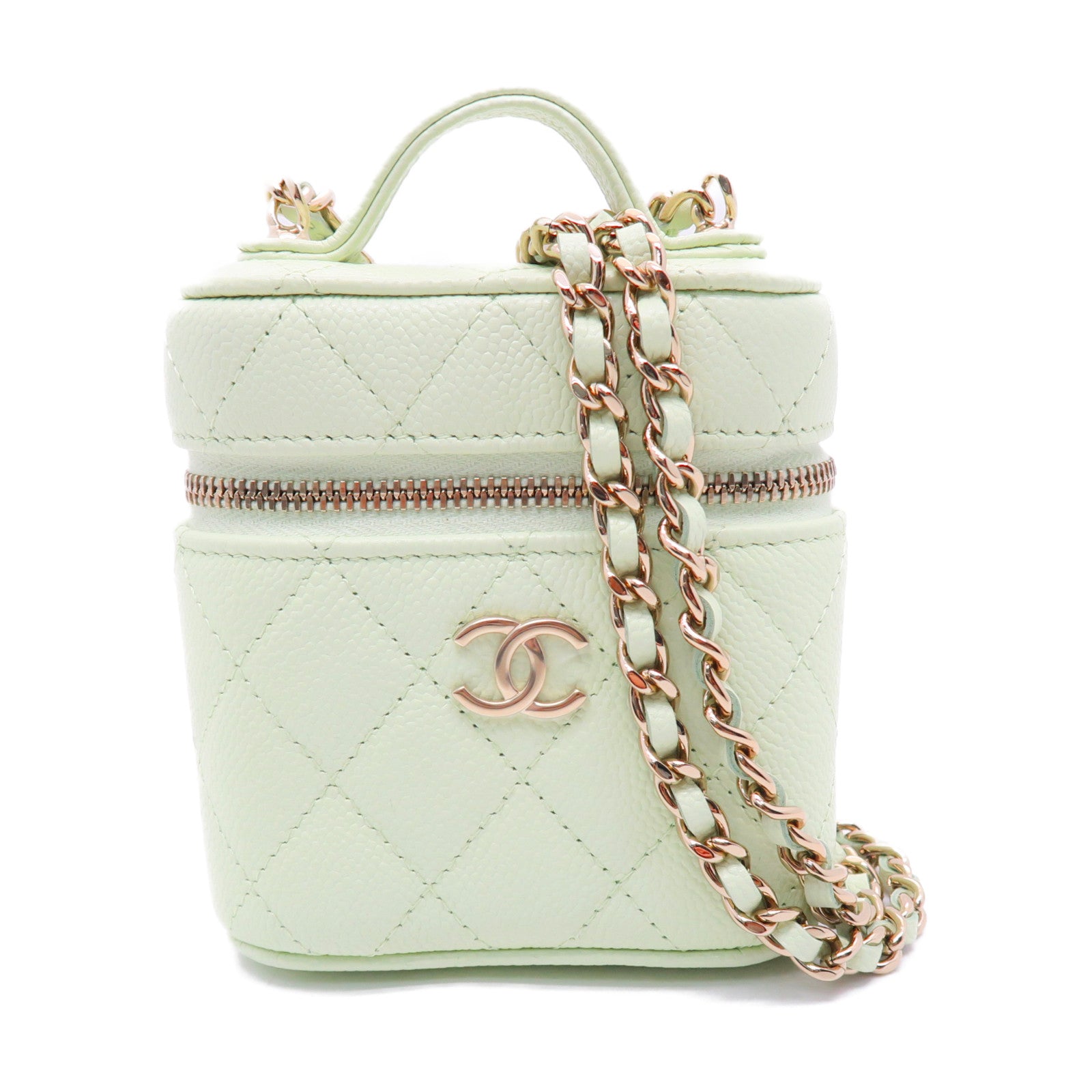CHANEL 菱格Caviar皮革Chain Shoulder金扣肩背袋浅绿色