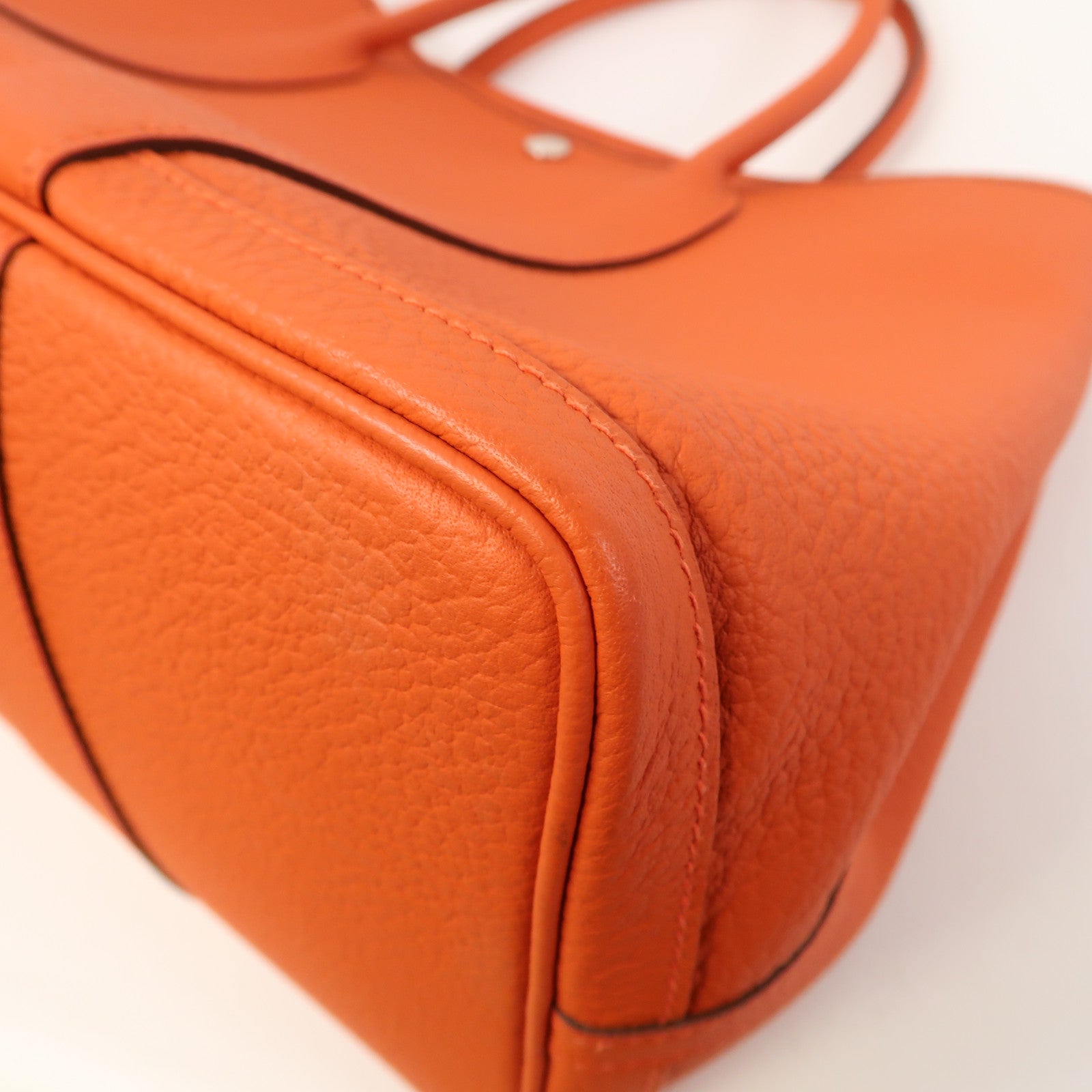 HERMES Clemence皮革GardenParty PM銀扣手挽袋螢光橘色