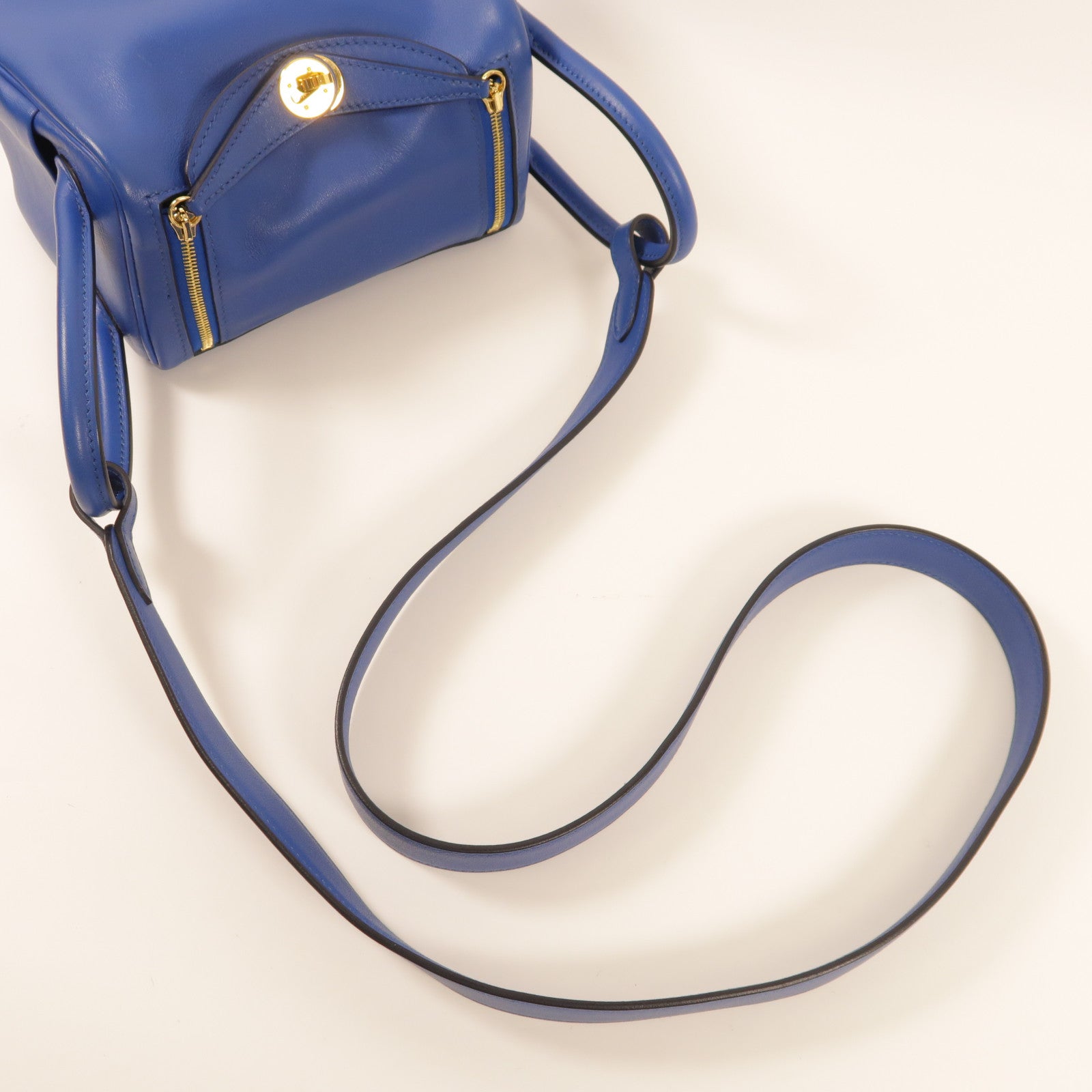 HERMES GHW Mini Lindy 20 Handbag Shoulder Bag Swift Leather Bleu France