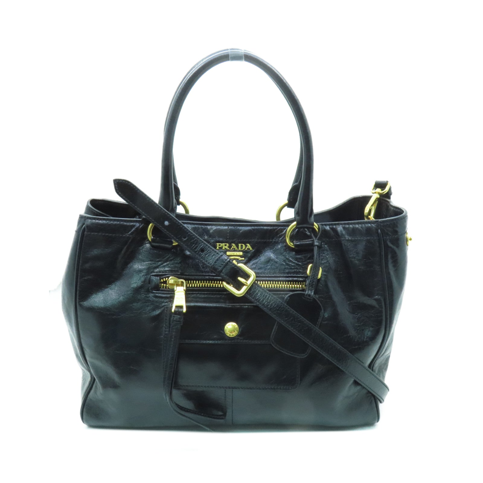 PRADA 【激減優惠】牛皮皮革2way Shoulder Bag金扣手挽肩背兩用袋黒色