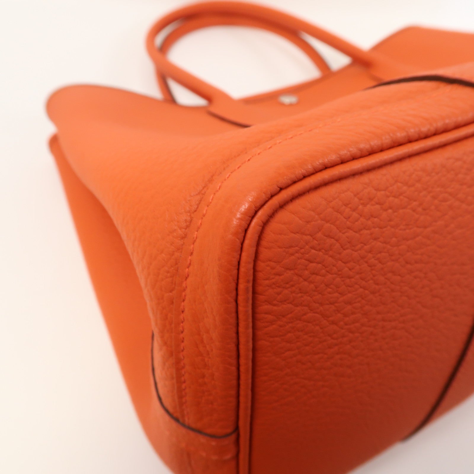 HERMES Clemence皮革GardenParty PM銀扣手挽袋螢光橘色
