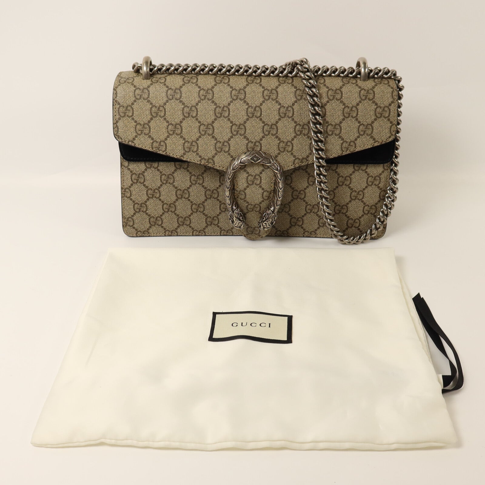 GUCCI 塗層帆布/麂皮皮革Dionysus鏈帶肩背袋