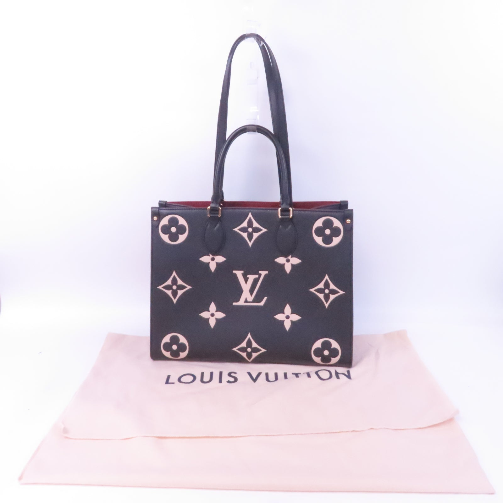 LOUIS VUITTON Monogram Empreinte On The Go 金扣手挽肩背兩用袋黑色