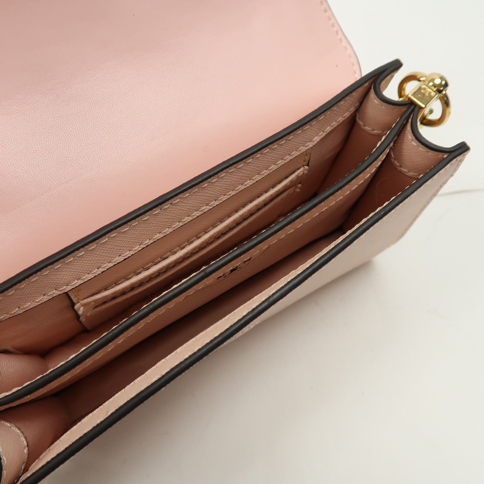 Tory Burch 【激減優惠】牛皮皮革Chain Shoulder金扣鏈帶肩背袋米色/粉紅色