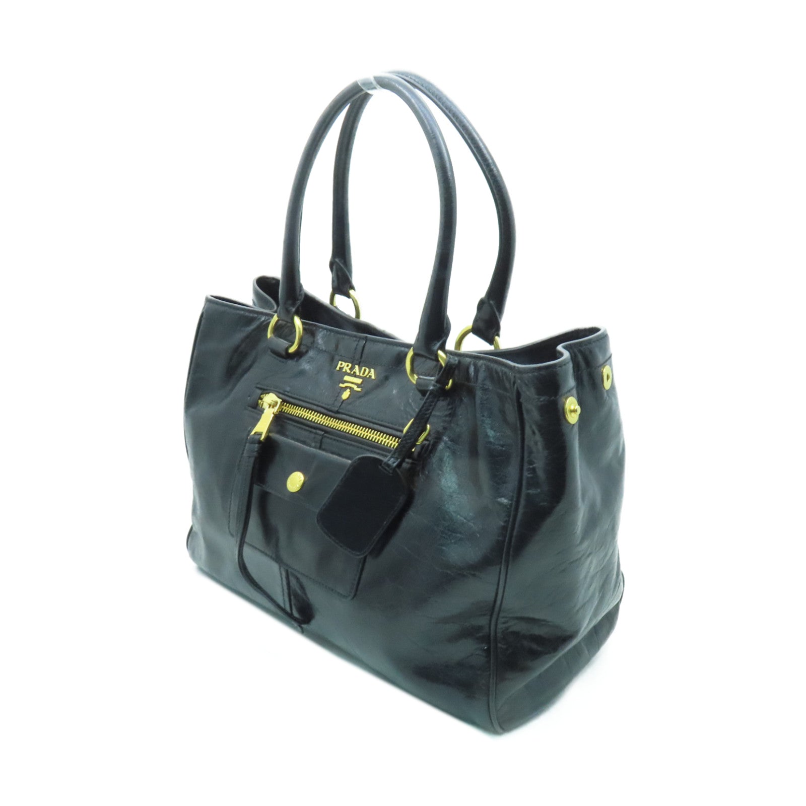 PRADA 【激減優惠】牛皮皮革2way Shoulder Bag金扣手挽肩背兩用袋黒色