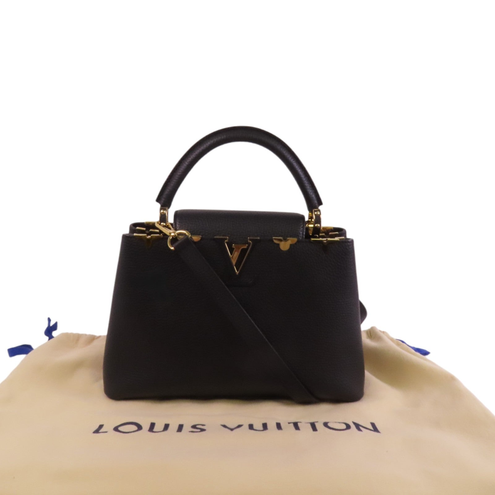 LOUIS VUITTON Taurillon Leather Capucines MM金扣手挽肩背兩用袋