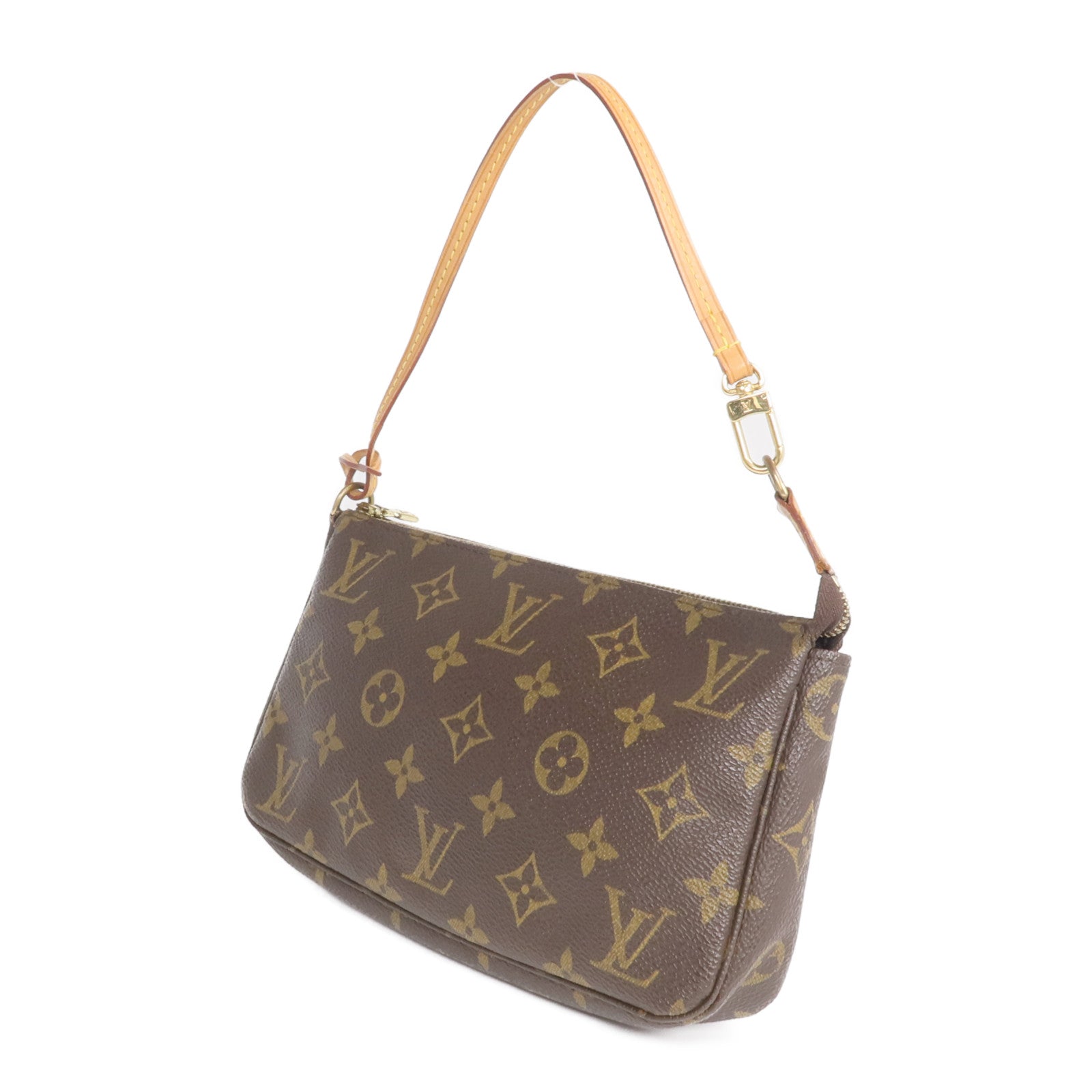 LOUIS VUITTON Monogram Pochette Accessoires金扣手挽袋棕色