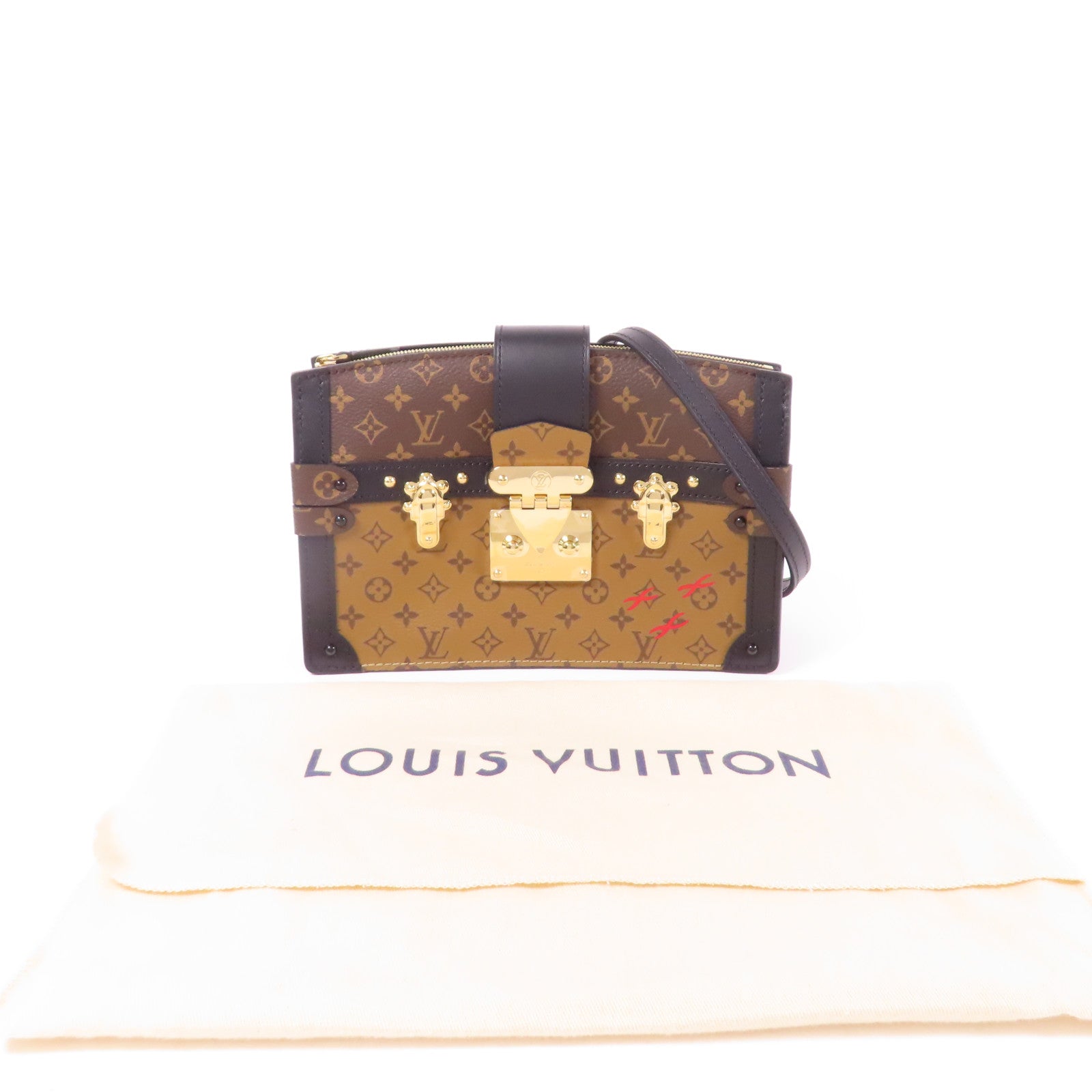 LOUIS VUITTON Monogram Reverse Trunk Clutch金扣肩背袋棕色
